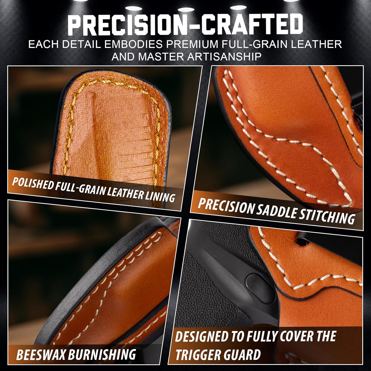 OWB Leather Holster for 1911 5", 4.25" & 4" Barrel with Rail and No Rail Version, Optic-Ready, Compatible with Kimber, Colt, Tisas, S&W, Springfield, Ruger, Remington & More, Brown, Right/Left