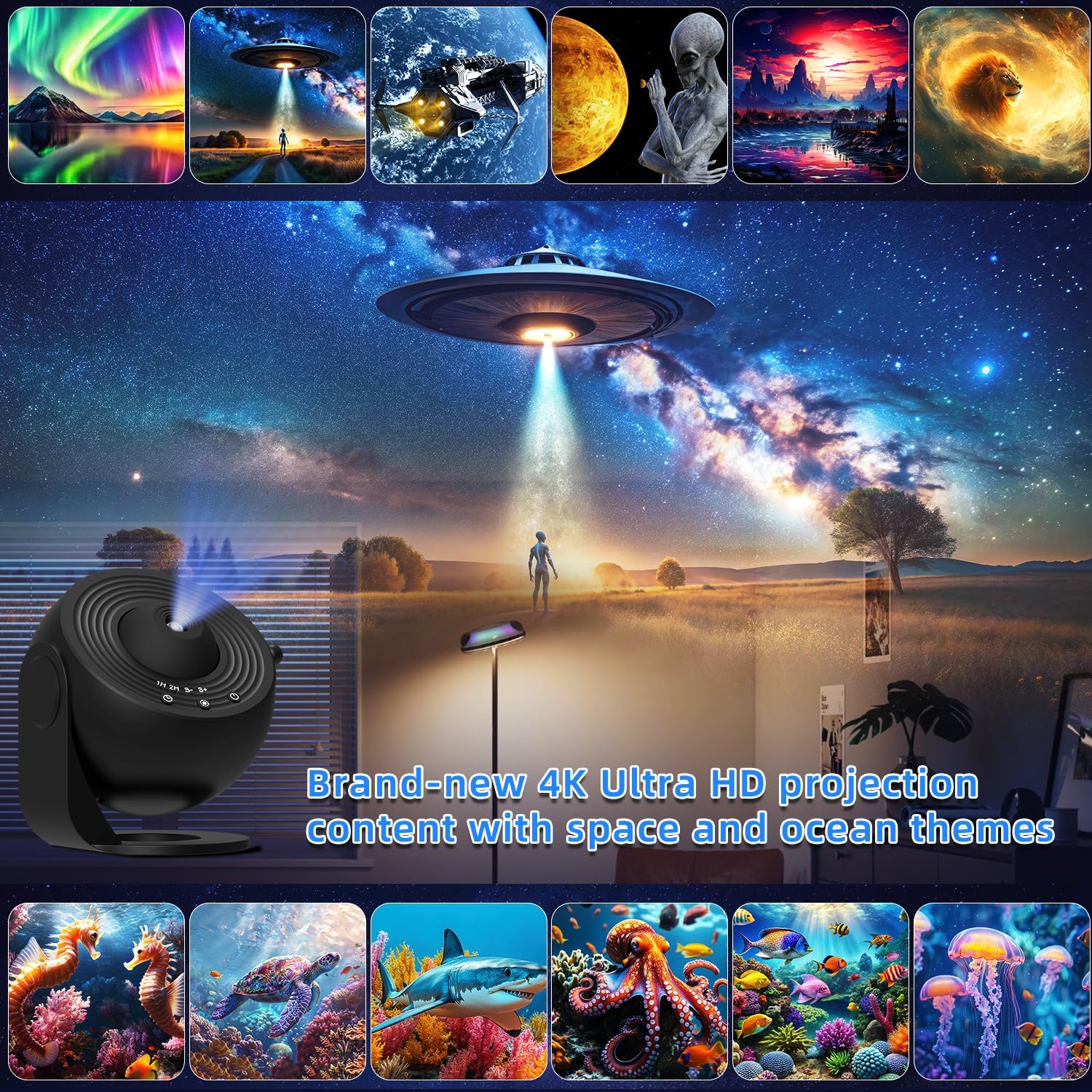 Galaxy Projector for Bedroom,XFWOJOO Planetarium Star Projector,4K Replaceable 12 HD Galaxy Discs,with Space Series & Ocean,360° Rotating Galaxy Light Projector,for Kids,Gaming Room,Home Theater Decor image 3