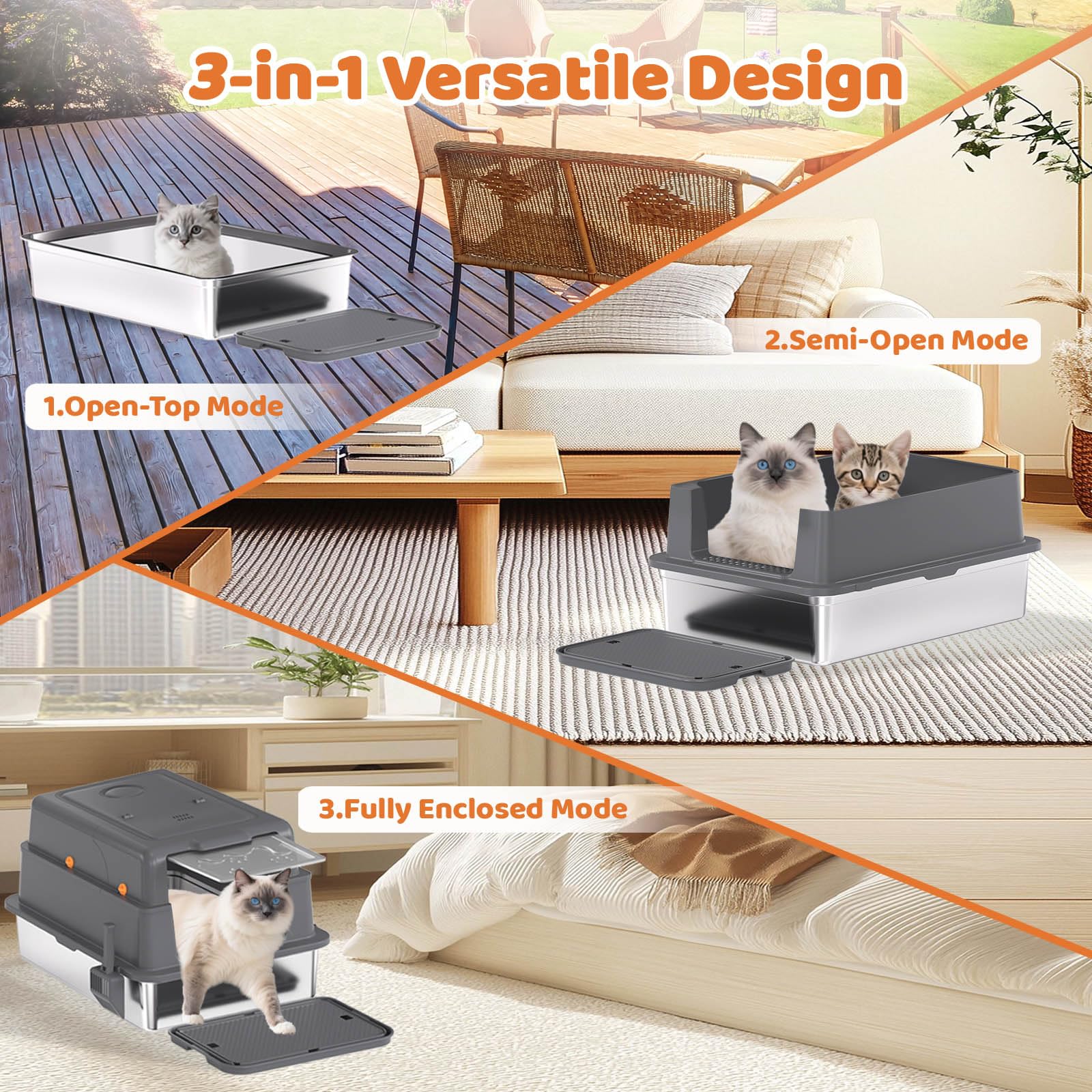 Homegroove XXXL Katzenklo Edelstahl mit Deckel, 70x50x45 Extra Großes Katzenklo mit Schaufel & Fußpedal, Geschlossenes Metall Katzenklo für Große Katzen & Mehrkatzenhaushalte, Anti-Auslauf (Grau)