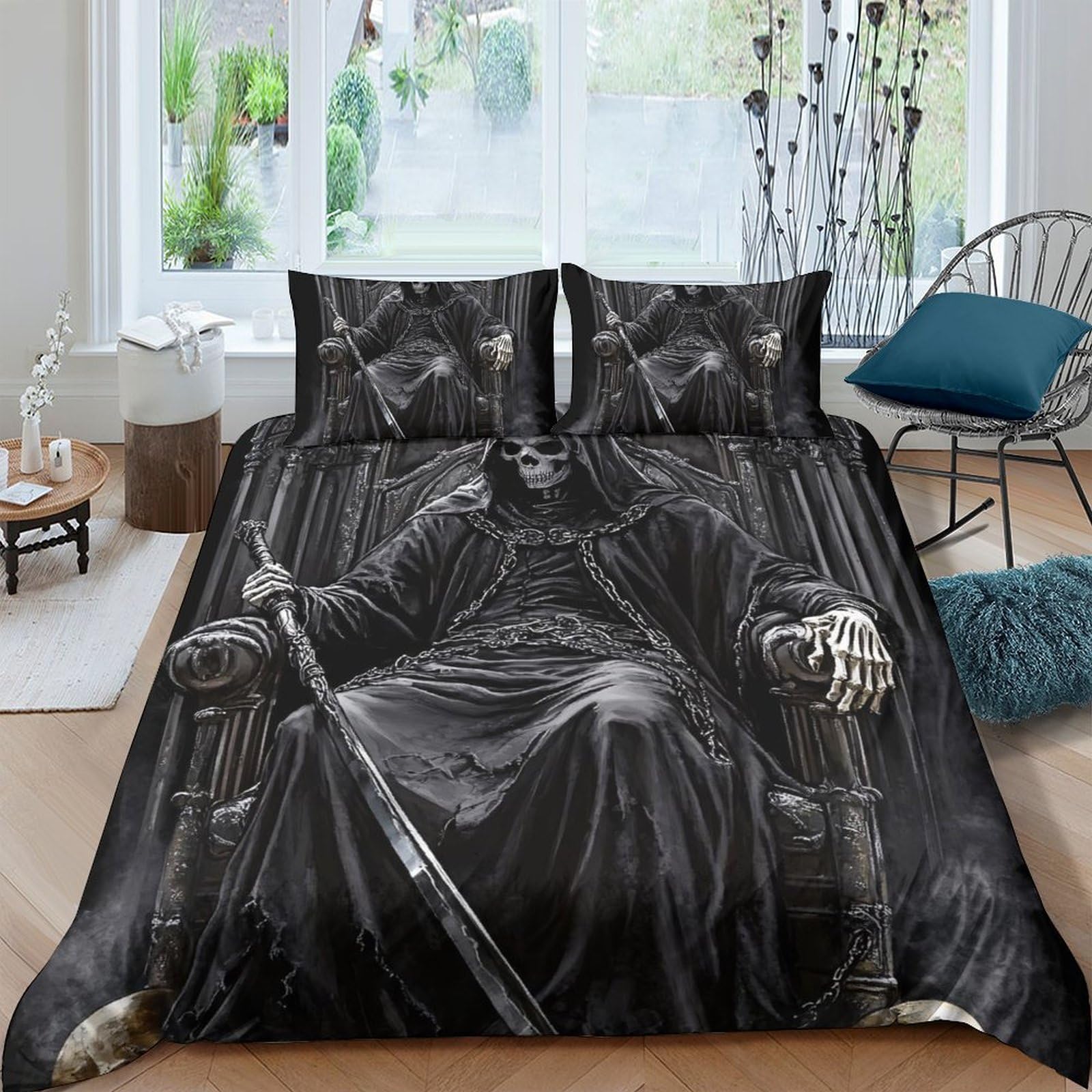 Ctjqhvkz Style-6 3D Printed Grim Reaper Fitted Sheet Microfiber Black Gothic Skull Mattress Cover For Bedroom Dorm Easy Care Decor Single（135X200cm）