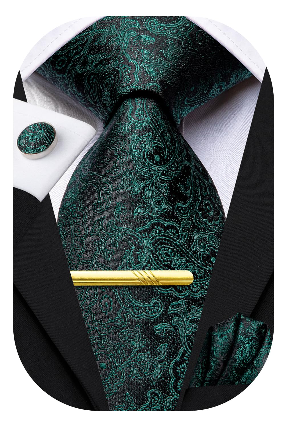 Hi-Tie Corbatas para hombre, corbata de cuello, bolsillo cuadrado, juego de gemelos formales de boda, 4 piezas, juego de corbata formal