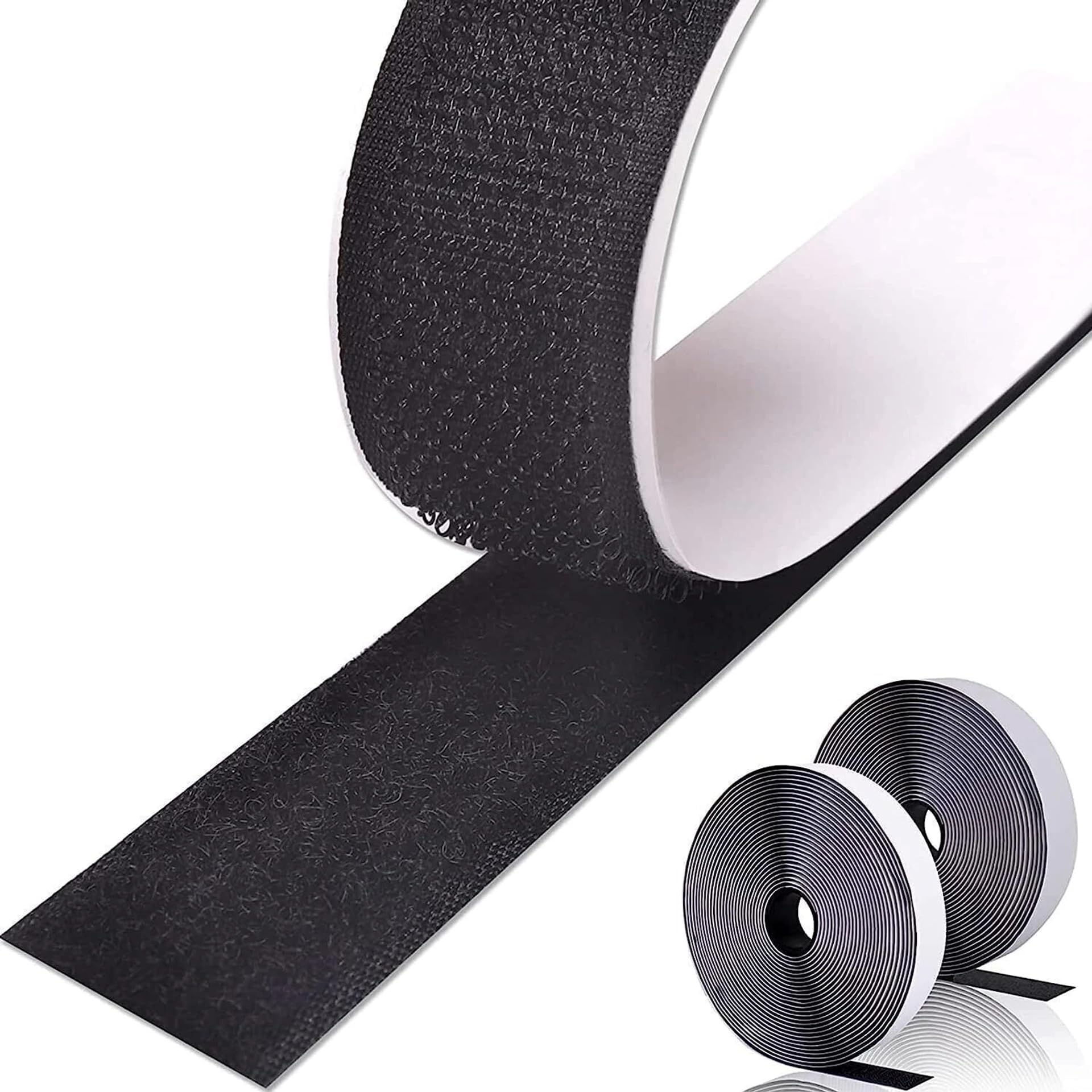Cinta Adhesiva Gancho y Bucle Negro Doble Cara [5 Metros x 25 mm] Fuerte para Pared y Tela | Cierre Autoadhesivo Extrafuerte Reutilizable | Fijación sin Taladro para Cuadros, Mosquiteras