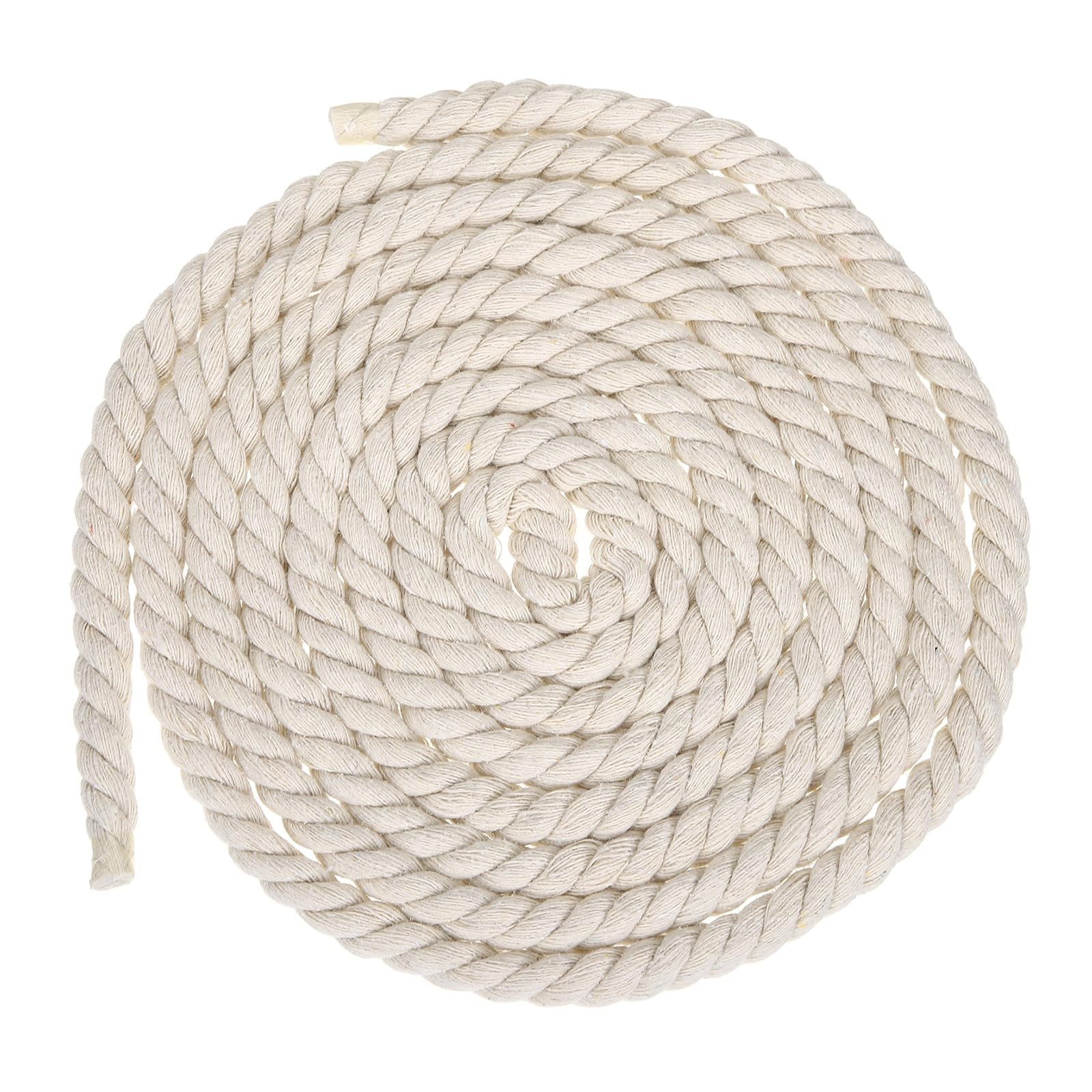 sourcing map 12mm x 11.5 Feet Beige Cotton Rope, 3 Strand Clothes Line Outdoors Twisted Braided Thick Macrame Cord for DIY Wall Hanging Plant Hanger Knotting Clothesline