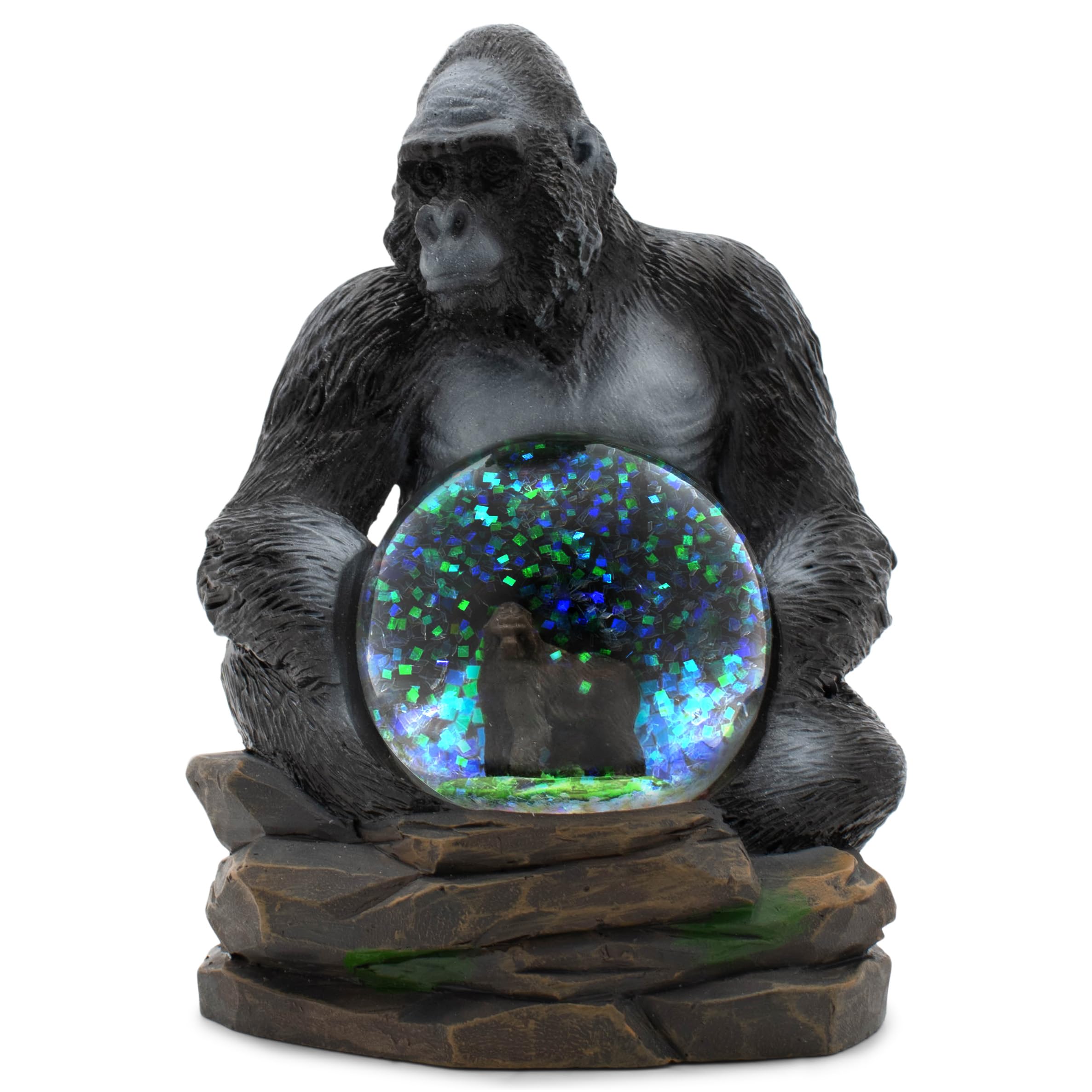 Elanze Designs Black Gorilla Mother And Baby Miniature 45Mm Sturdy Polyresin Magical Whimsical Tabletop Dresser Nightstand Glitter Water Snow Globe Figurine Decoration