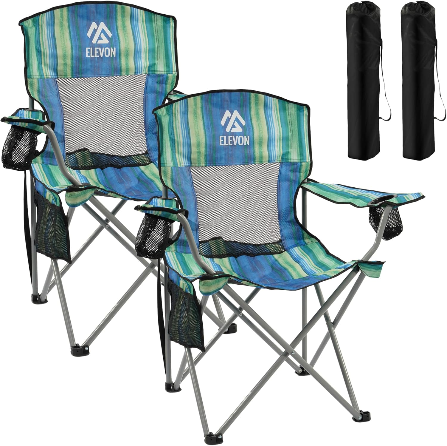 Elevon Camping Chair, Portable Folding Outdoor Chair with Arms, Cup Holder and Carry Bag