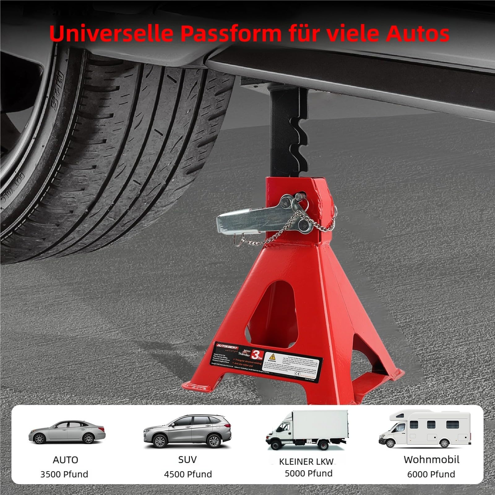 AUTOXBERT Unterstellböcke KFZ Höhenverstellbare, 2er Set mit je 3 t Tragkraft, mit Gummiauflage und Sicherungssystem, Hubhöhe 280-430 mm, für Auto und PKW