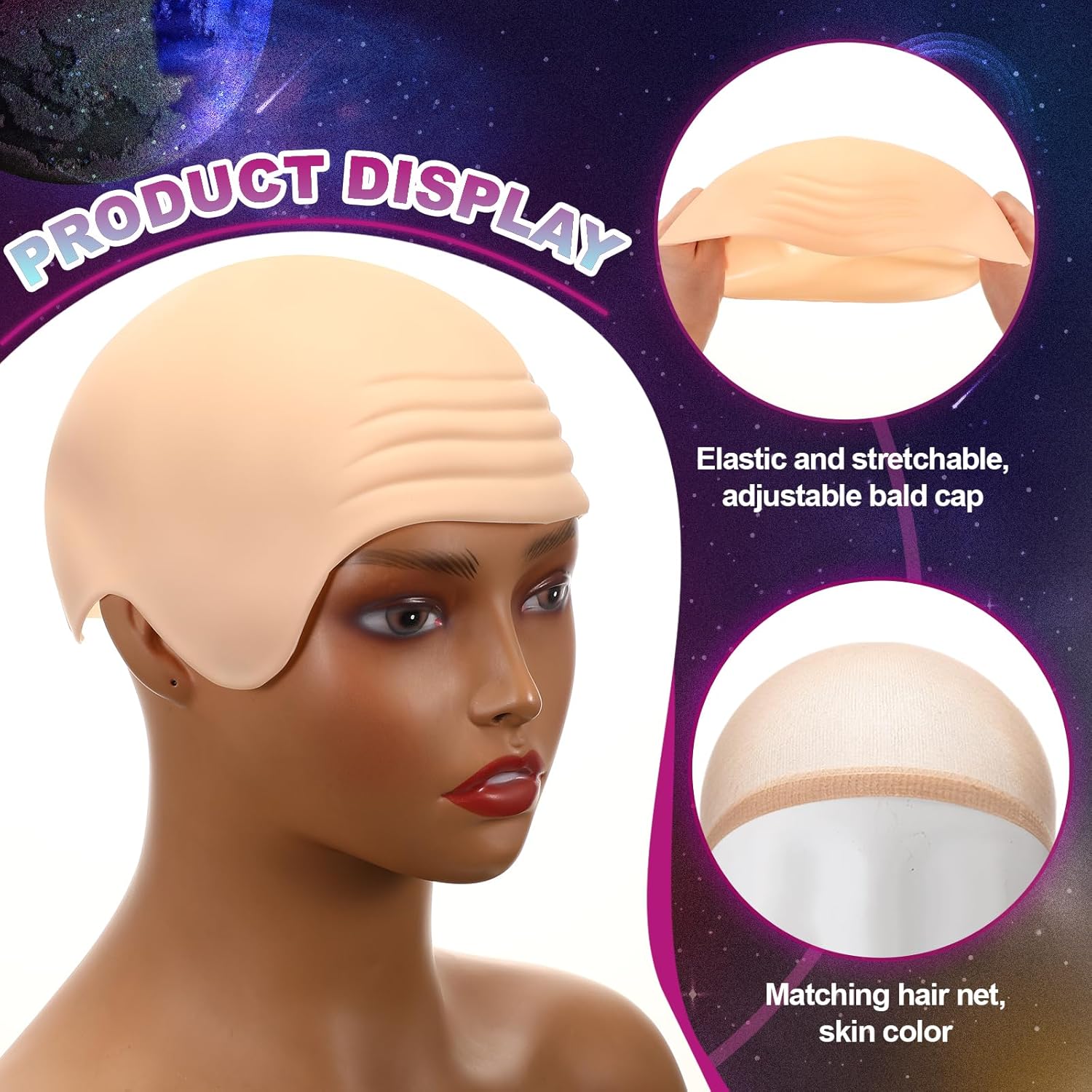 Mepase Bald Caps with Glasses Nylon Makeup Latex Bald Head Wig Cap for Men Women Adults Cosplay Party Costume Accessories