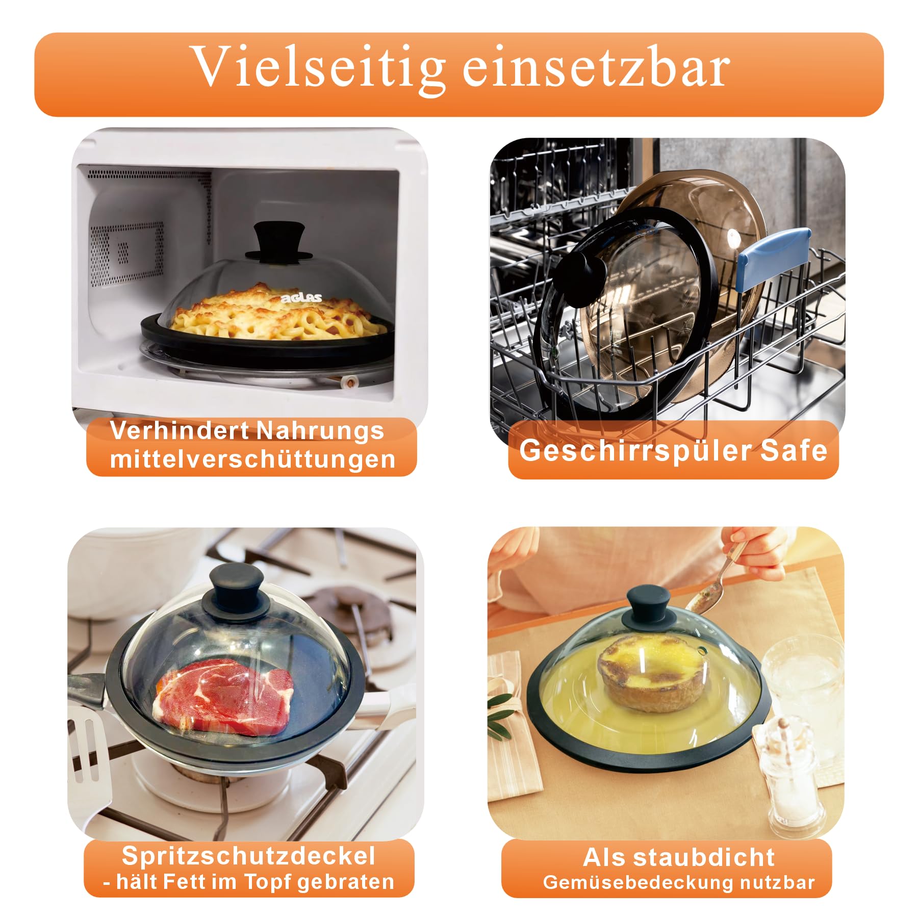 Tempered Glas Mikrowellenabdeckhaube，Mikrowellen Abdeckung 28 cm, Spritzschutz-Abdeckung mit Belüftung, Spülmaschinenfest