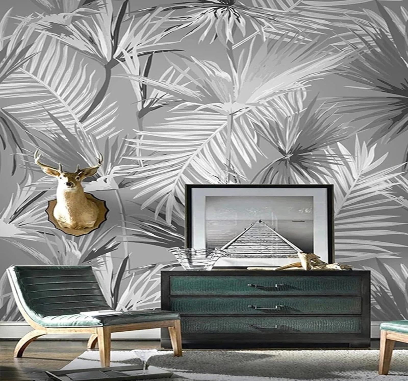 XLMING Minimalist Hand Drawn Grey Plants Leaves 3D Wallpaper Luxury Home Dining Decor Paste Sofa Living Room The Wall for Bedroom Mural-430cm×300cm