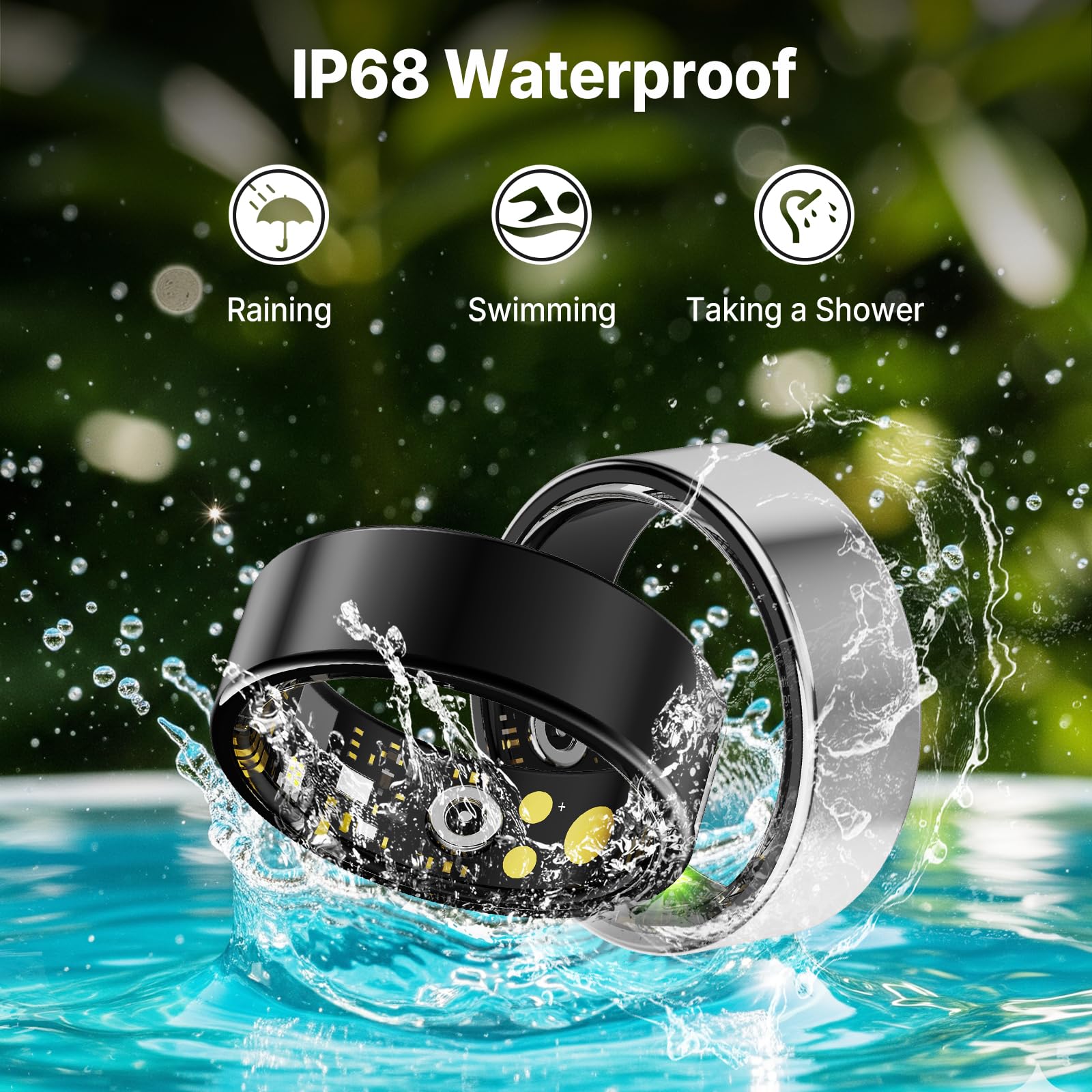 Anelli sanitari per donne e uomini, fitness tracker con frequenza cardiaca, ossigeno nel sangue, pressione sanguigna, monitoraggio sonno/passi, impermeabile IP68, per iPhone e Android