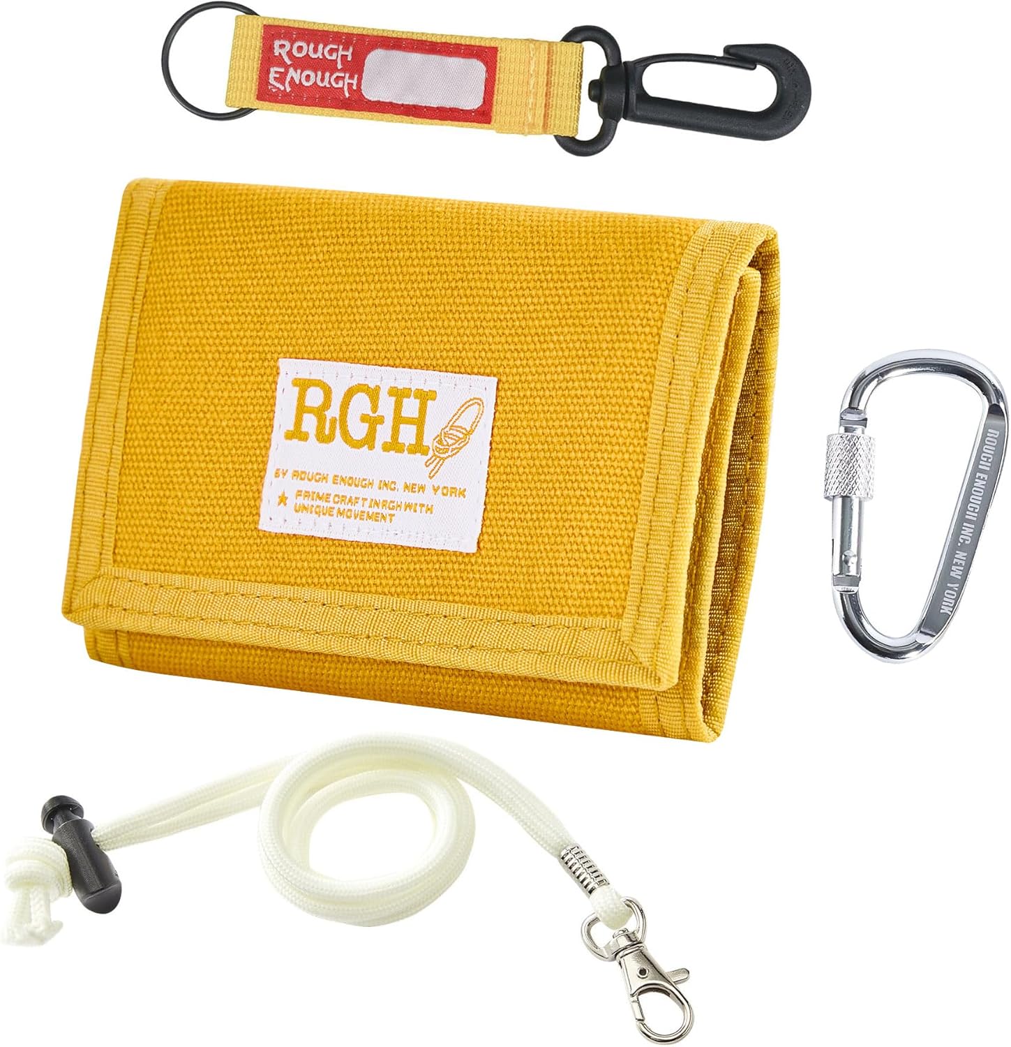 Rough Enough Boys Wallet for Kids Preppy Teens Adults with Neck Lanyard Keychain Canvas Wallet Vintage Yellow