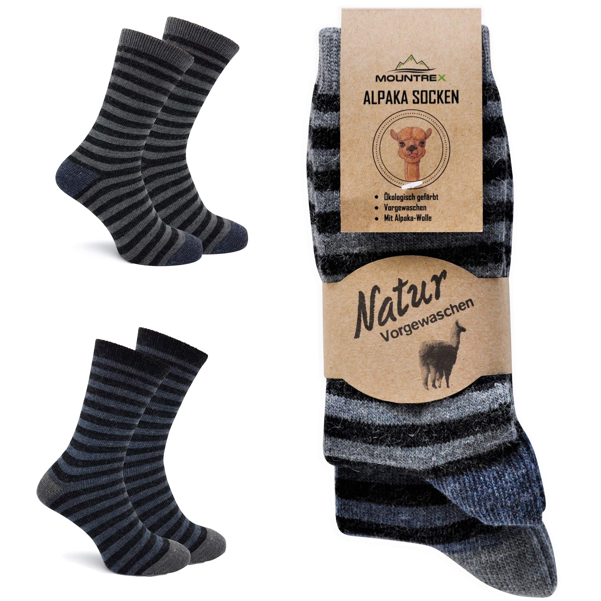 MOUNTREX® Alpaka Socken, Wollsocken für Damen und Herren - Wintersocken, Warme Haussocken, Thermosocken - Dünn - Kuschelsocken - 2 Paar