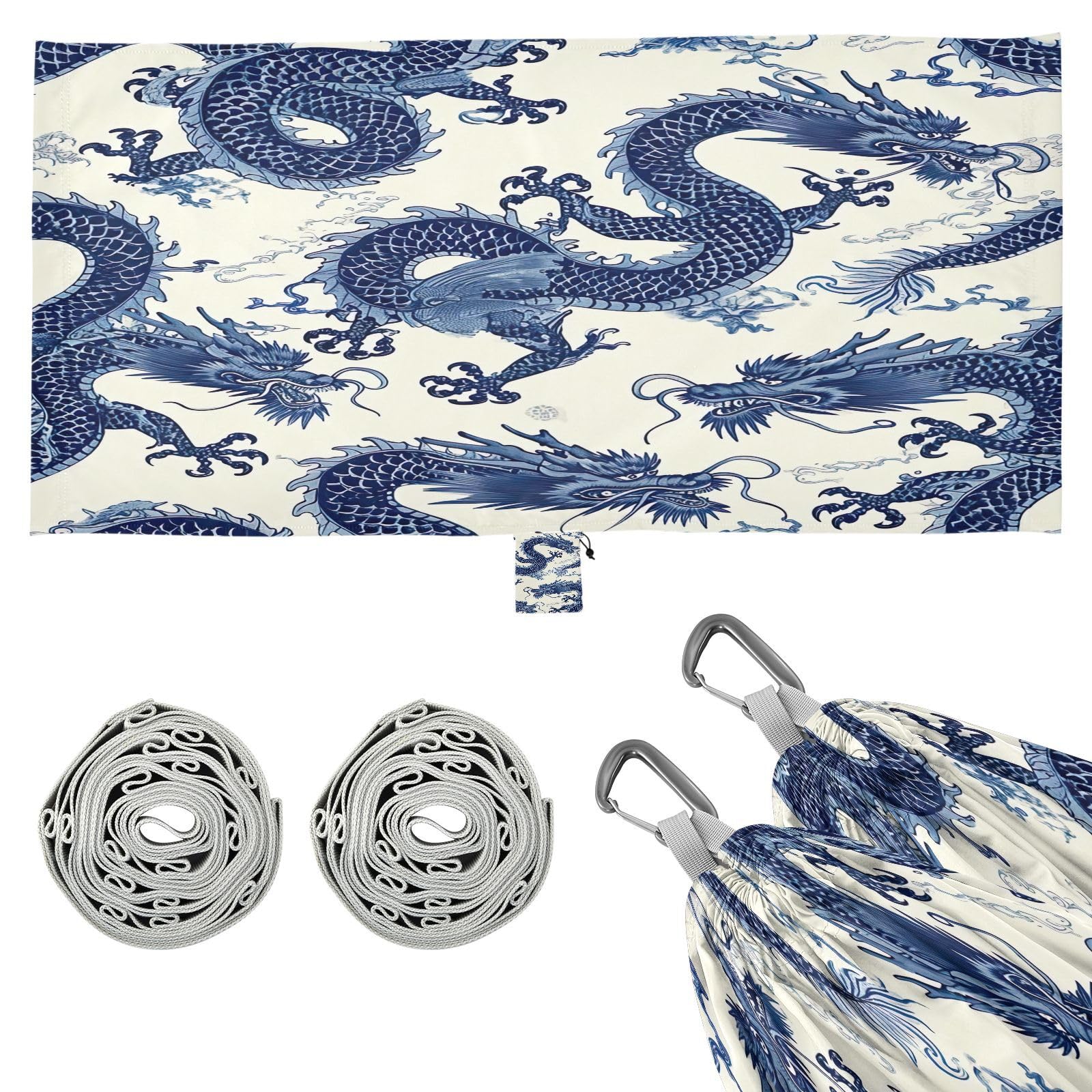 ATTX Chinese Dragon Pattern Camping Hammock - Lightweight & Portable Hammocks, Heavy Duty 330lbs Capacity for Indoor, Hiking, Backpacking, Travel, Backyard, Beach#395