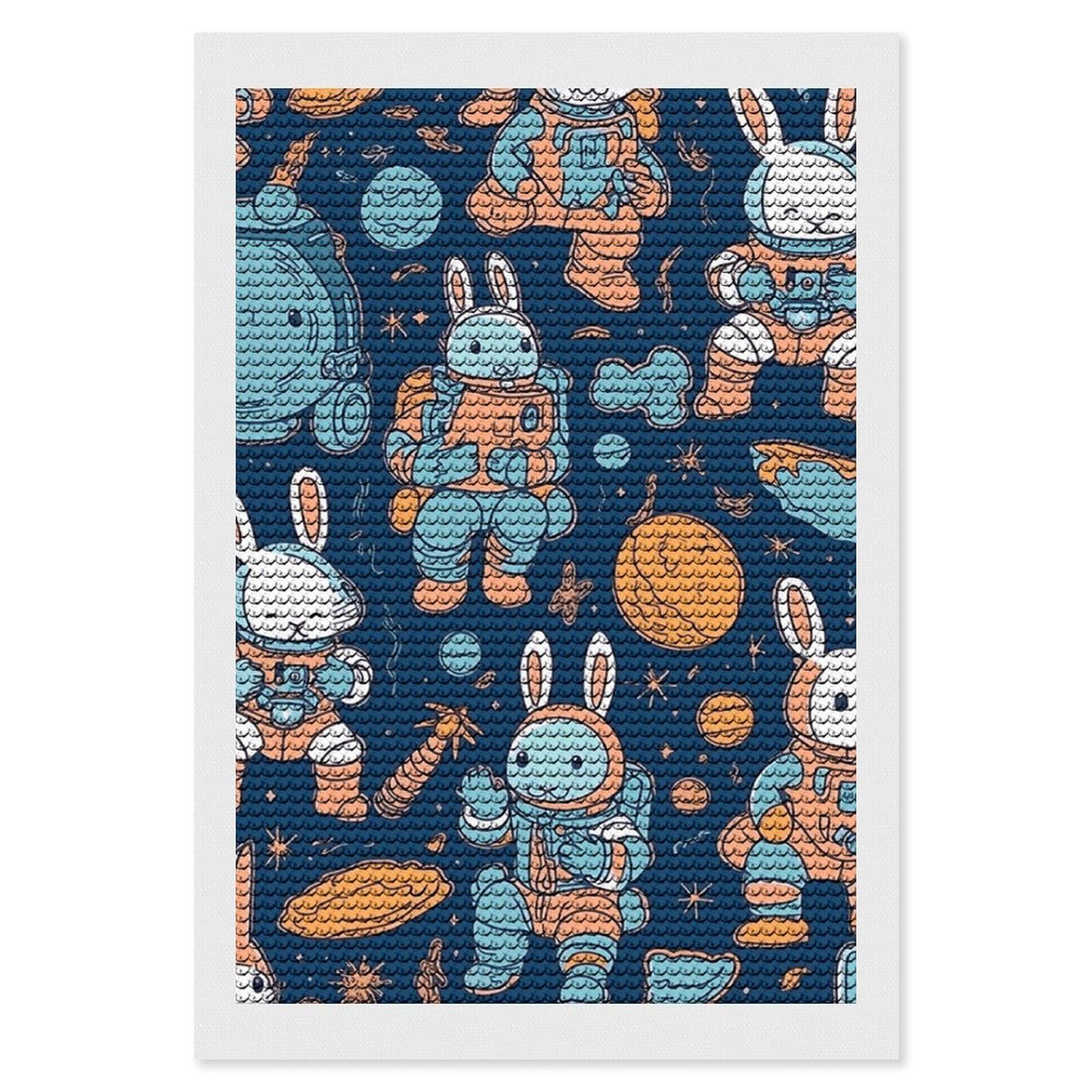Bunny and Spaceship Diamond Painting Kits for Adults, DIY 5D Diamond Painting Kits for Beginners, Round Full Drill Diamond Dots Paintings, Diamonds Pictures Gem Art for Crafts Home Decor 8"x12"