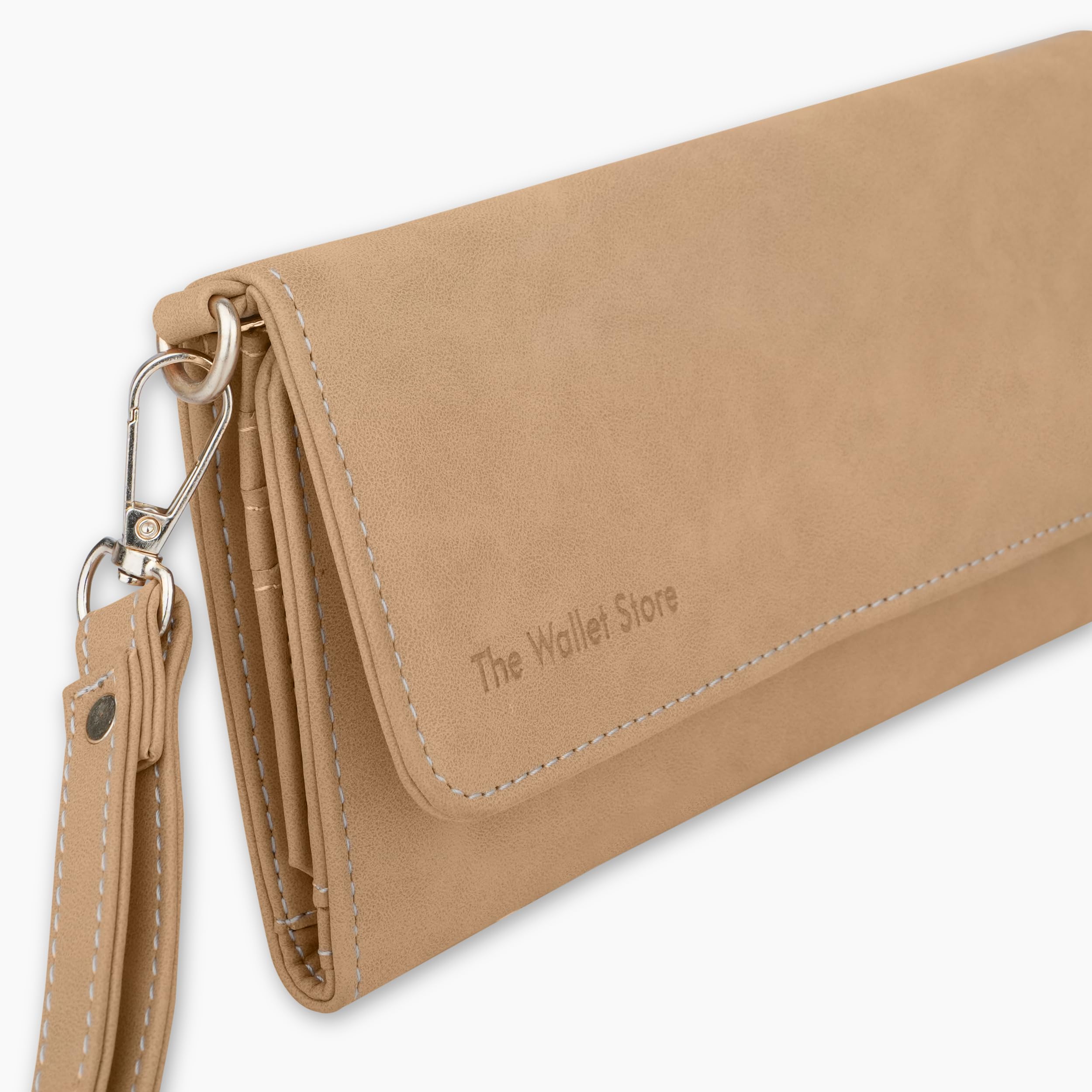 The Wallet Store Suede Leather Clutch For Women - Tan