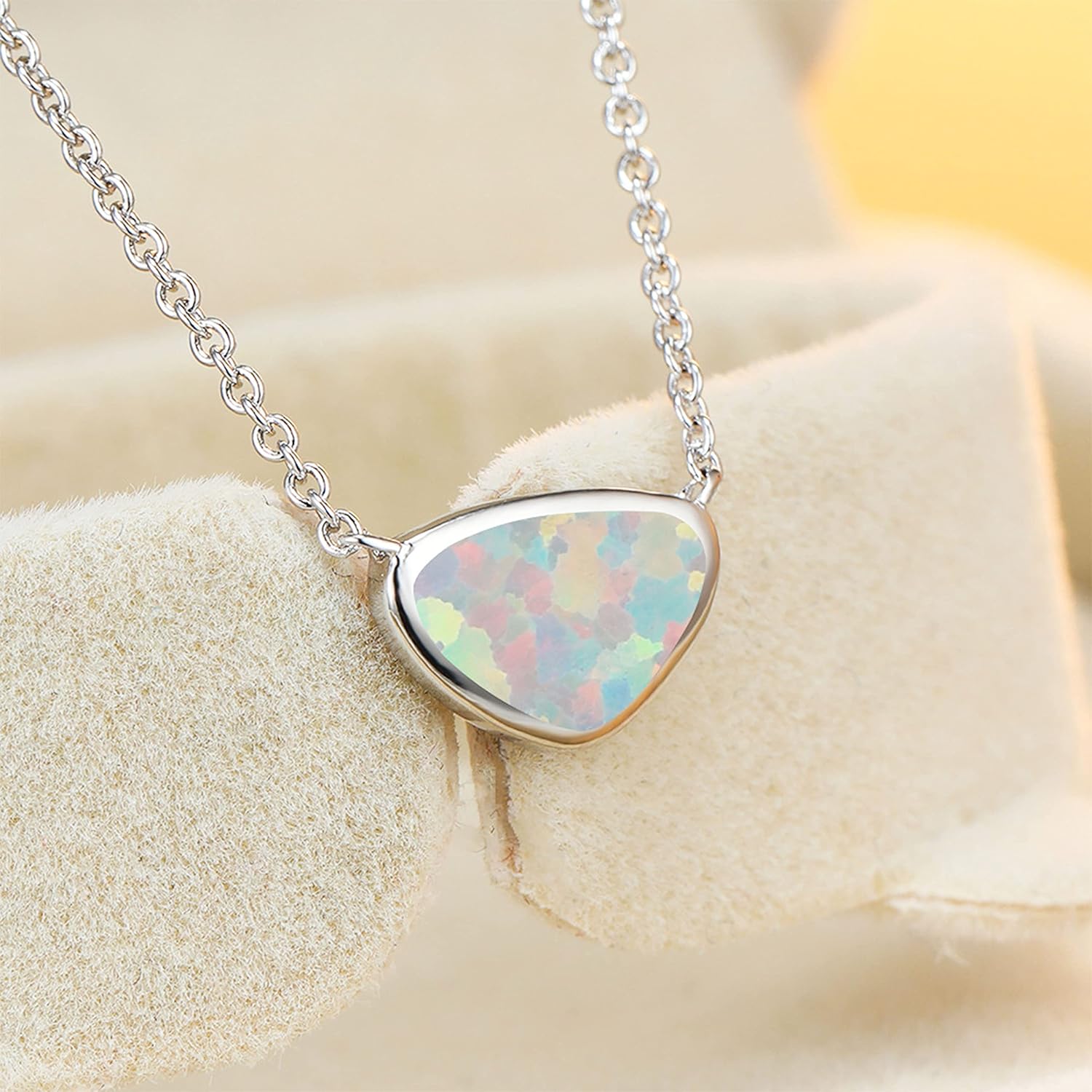 Dainty S925 Silver Triangle White Opal Necklace for Women Gift Chain with Adjustable Long - Image 4
