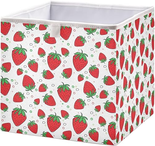 Emelivor Cubo de almacenamiento de tela con diseño de fresas, canastas de almacenamiento grandes para estantes, cubos organizadores plegables para