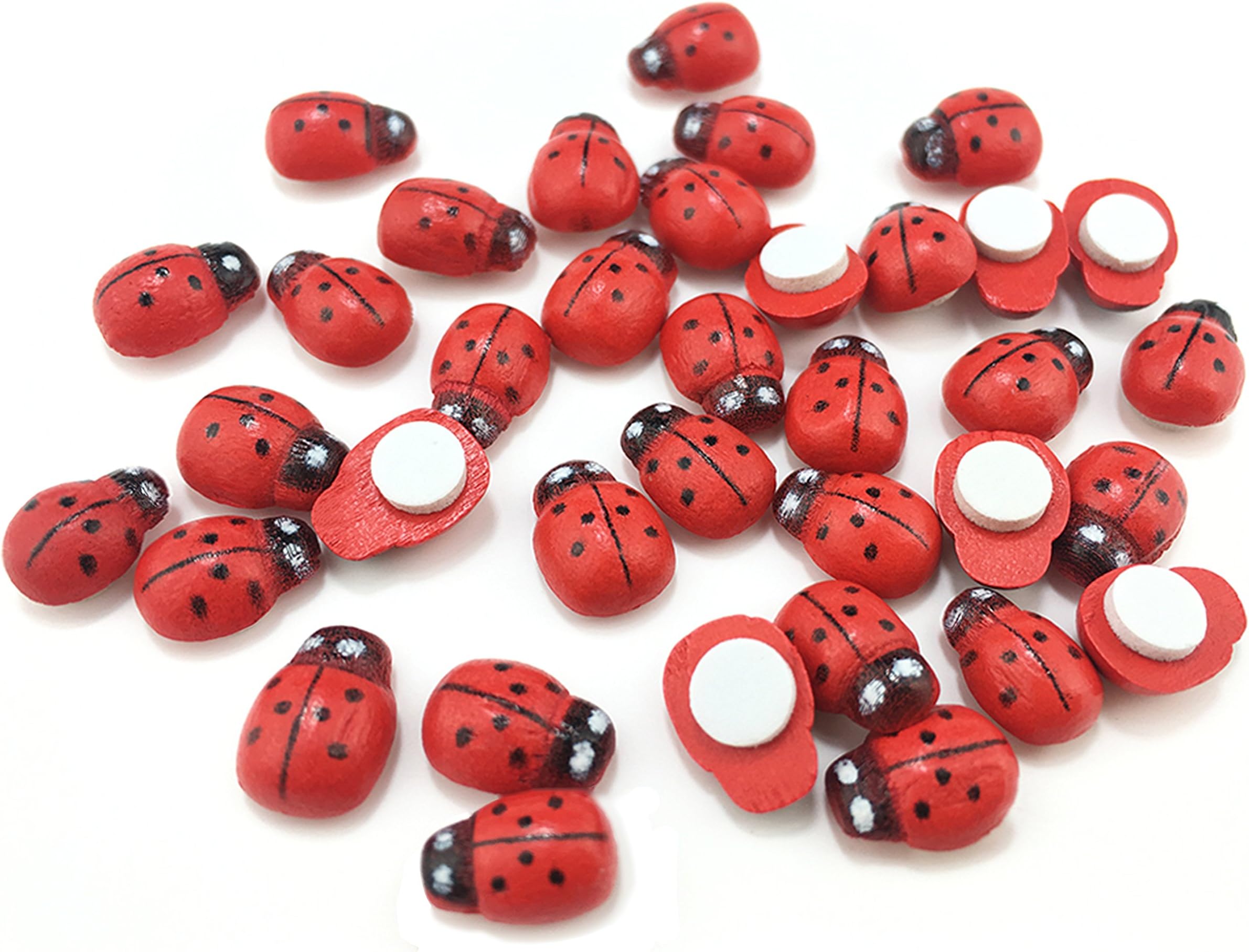 HoneyToys180Pcs Painted Wooden Ladybug/Self Adhesive/Craft/Decorations/Home Decor/Plants 10x13mm (Red)