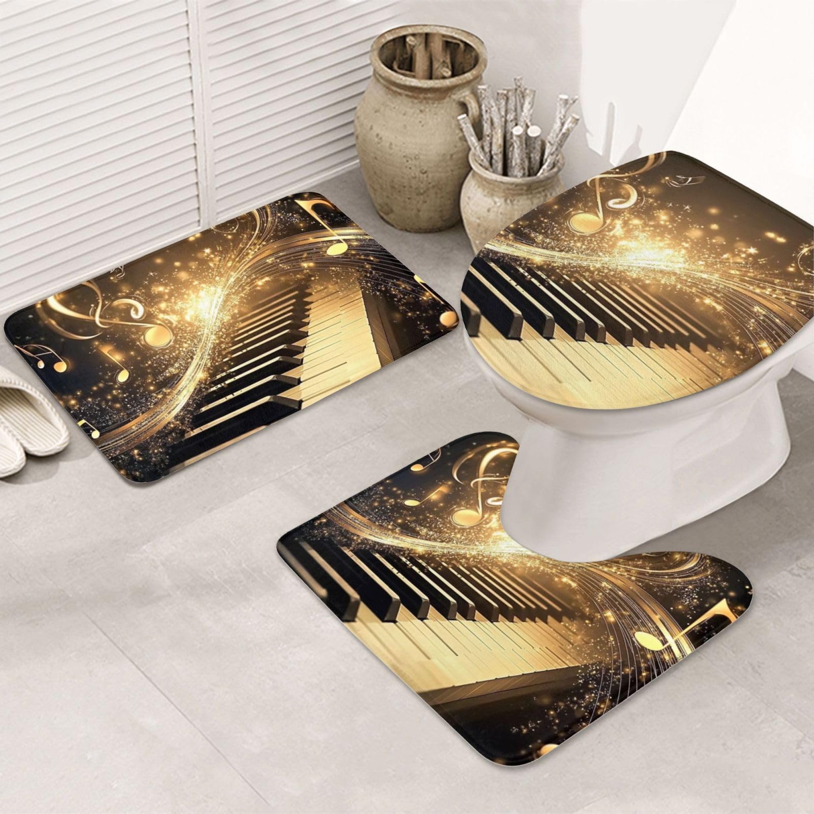 Alfombras de baño musicales para decorar aseos modernos con fundas de inodoro