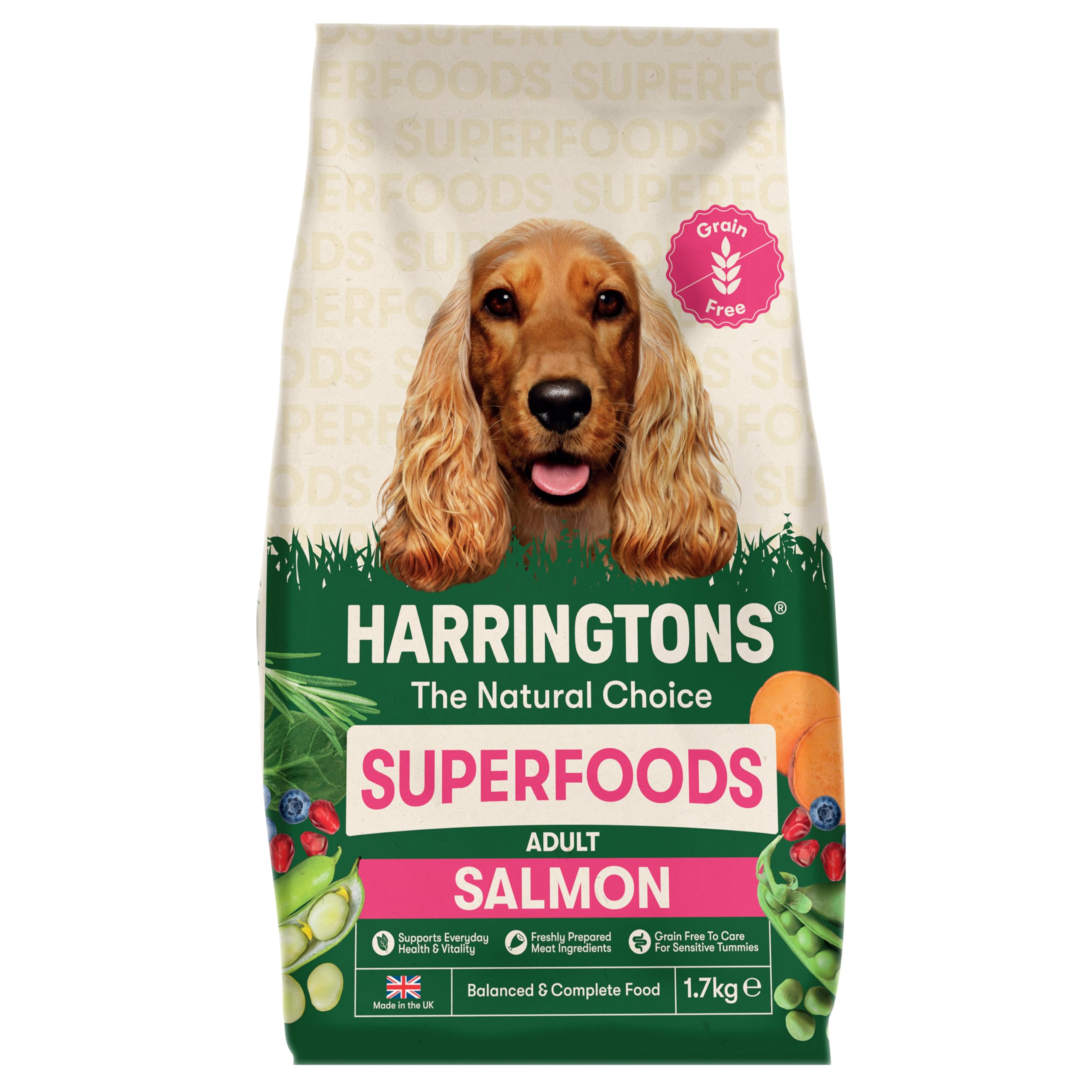 Harringtons Superfoods Complete Grain Free Dry Adult Dog Food Salmon with Veg 1.7kg (Pack of 4) - Made with All Natural Ingredients (Packaging may vary)