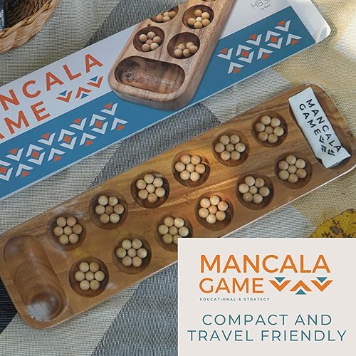 Miniatura 8 de BSIRI Family Wood Game Bundle Juego de mesa de madera Mancala y torre de volteo - Estrategia clásica y diversión apilable para todas las edades