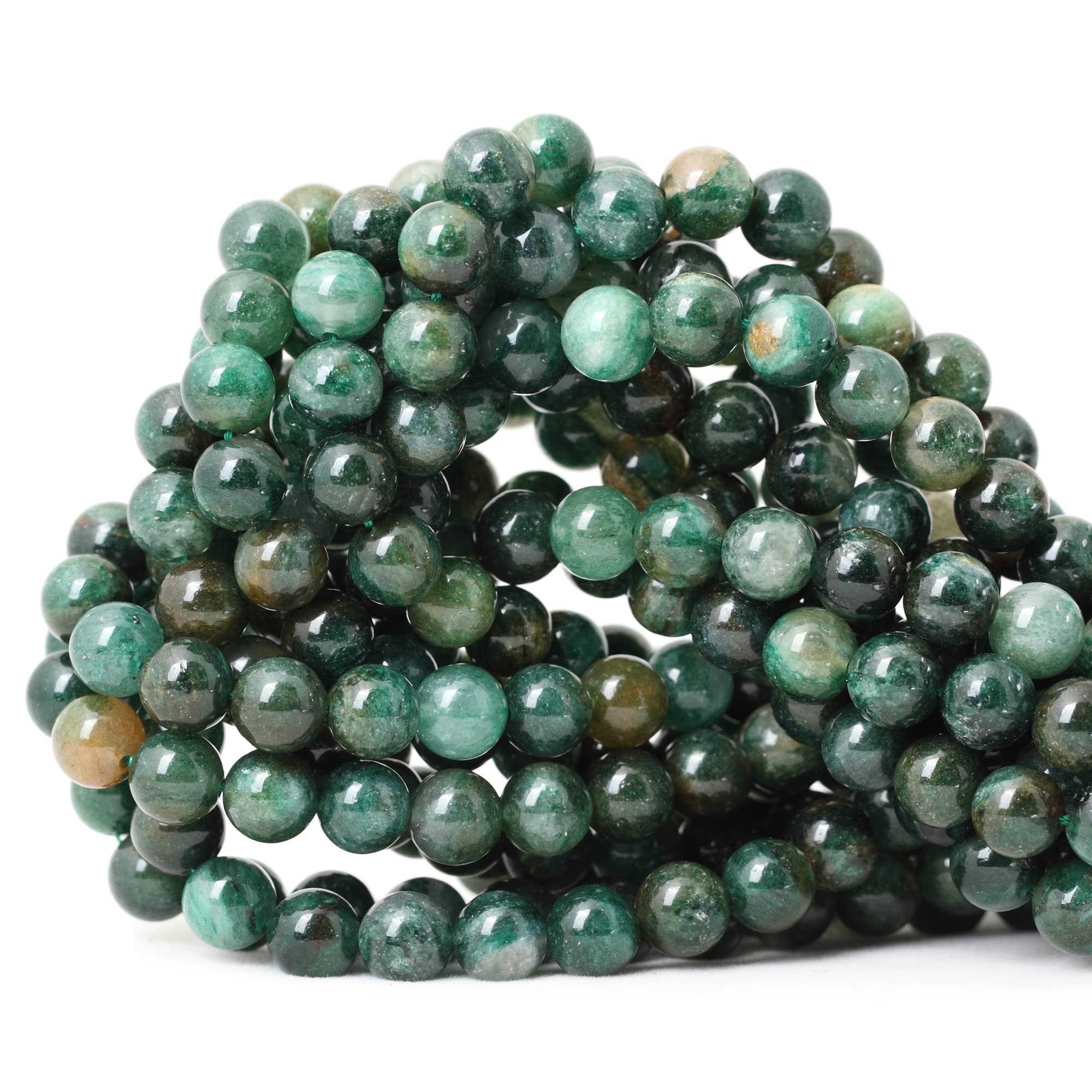 CHEAVIAN45PCS 8mm Natural Green Mica Gemstone Smooth Surface Round Loose Beads for Jewelry Making 1 String 15 Inches