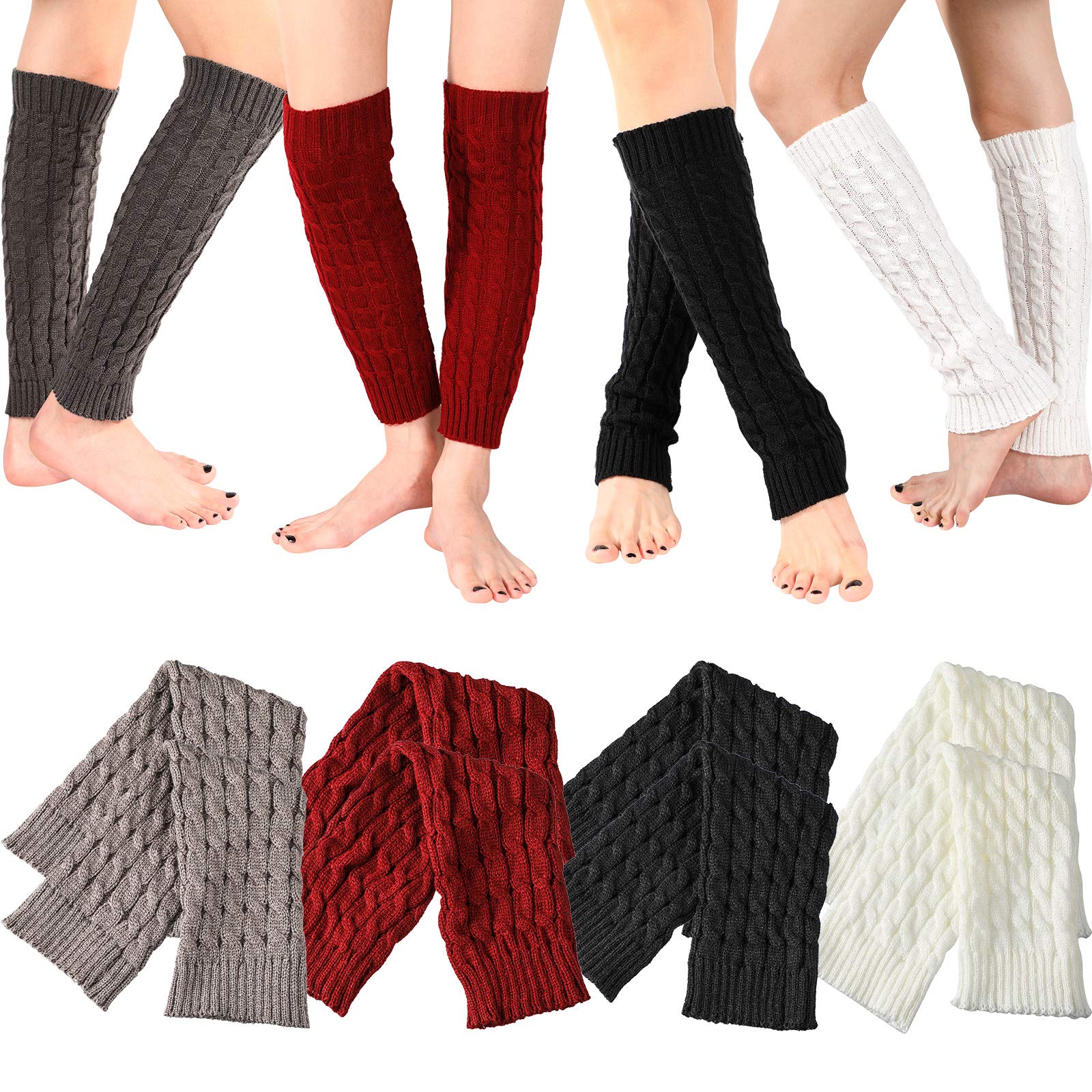 SATINIOR Syhood 4 Pairs Cable Knit Leg Warmers Women Winter Knitted Crochet Knee Boot Stockings Cuffs Long Legging