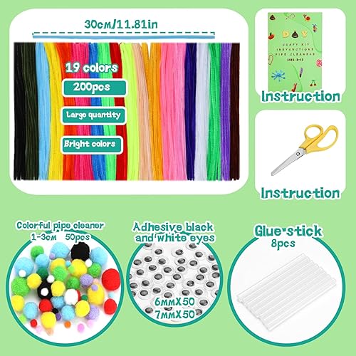 Miniatura 4 de 200 piezas de limpiadores de tuberías para manualidades, limpiadores de tuberías con tallo de chenilla, artes y manualidades para niños, suministros