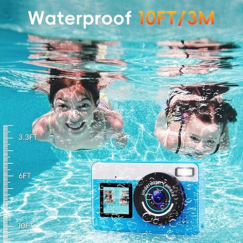 Miniatura 3 de Maxmango Cámara digital submarina D70 4K - Cámara impermeable de 48MP 10 pies para esnórquel - Cámara flotante compacta selfie de doble pantalla con
