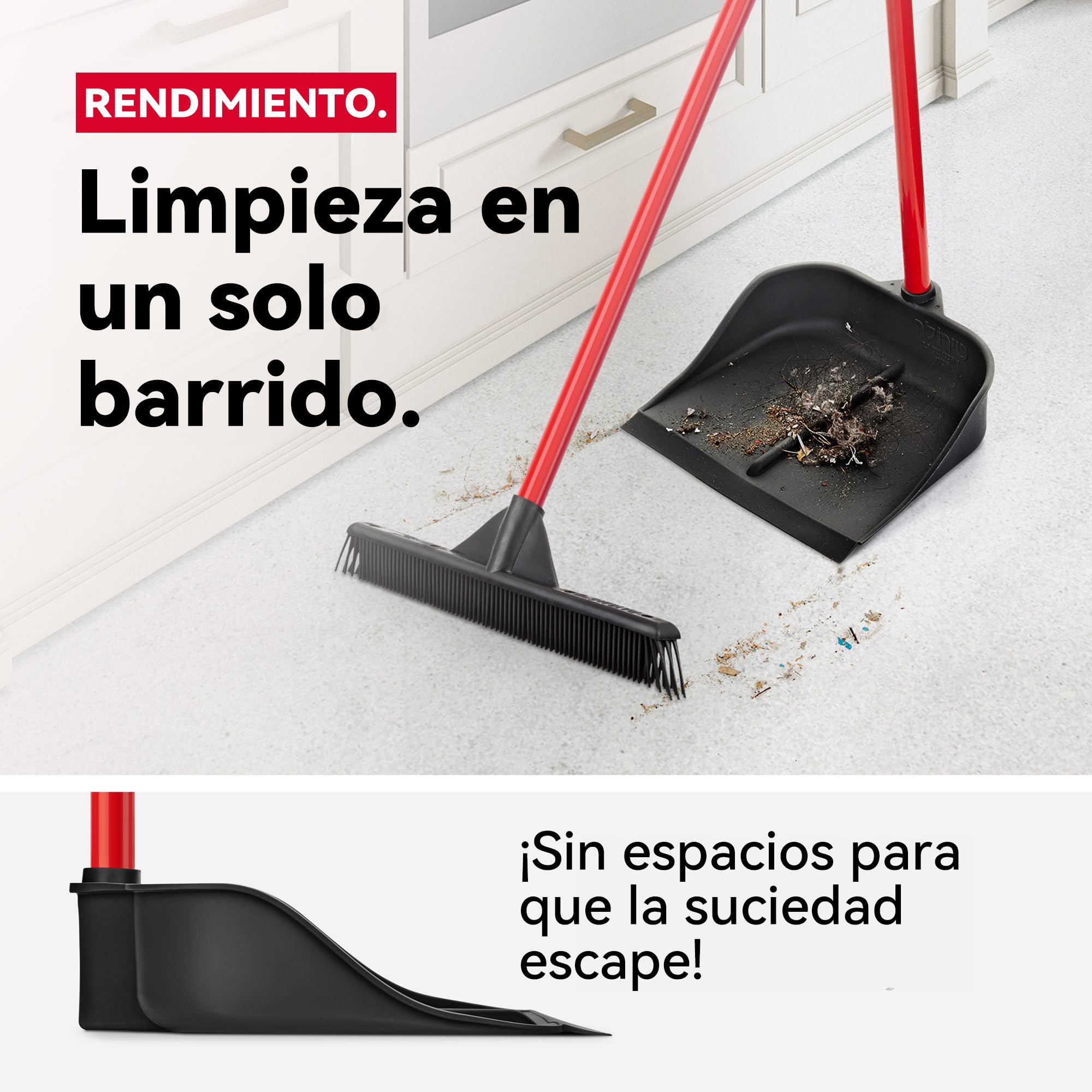 Recogedor mágico con mango de 90 cm, resistente, color negro, perfecto para la oficina o el hogar