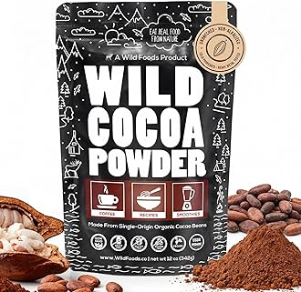 Wild Foods Organic Cocoa Powder | Single Origin Unsweetened Keto Chocolate Powder for Cooking & Baking | 100% Natural Cacao Beans | Sugar Free Non Dutch Raw Superfood | 12 oz