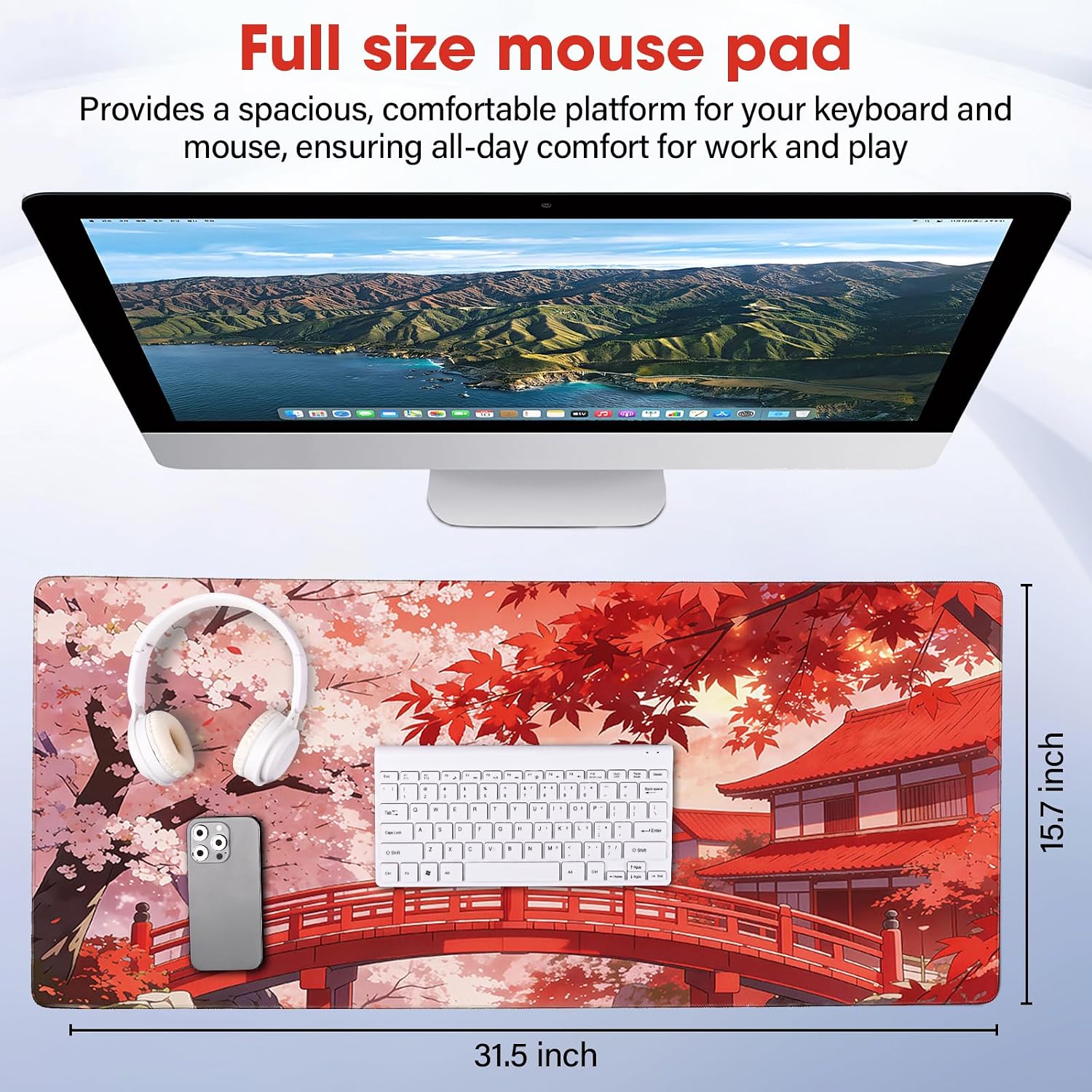 Large Mouse Pad 31.5x15.7 Inch - Starter Desk Mat, Maple Leaf image 2