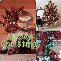 Vista 2 de 38 pulgadas 10 tallos de hierba de pampa sintética alta – decoración de hierba de pampa alta roja pompas arreglo floral y relleno de jarrón