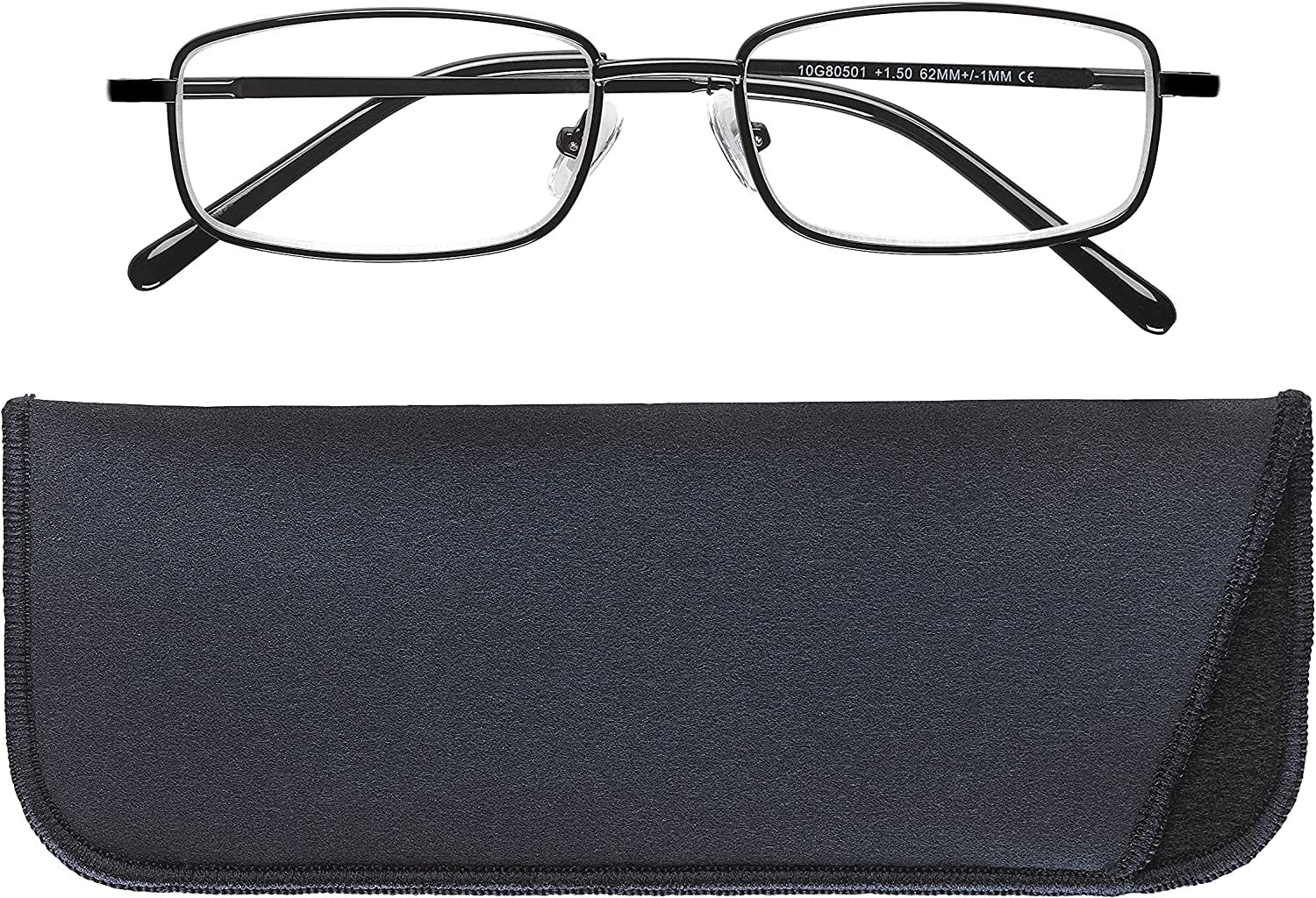 Manicare Reading Glasses For Men And Women, Comfortable Lightweight With Strong Comfort Flex Hinges, Anti-Glare Lenses, Metal Black Rimmed Frames With Glasses Pouch, +1.5Strength
