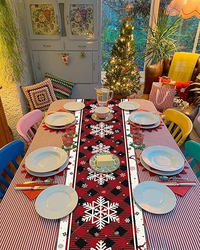 Miniatura 7 de Camino de mesa de Navidad de 72 pulgadas de largo, camino de mesa de búfalo a cuadros, camino de mesa de Navidad, camino de mesa de Navidad,