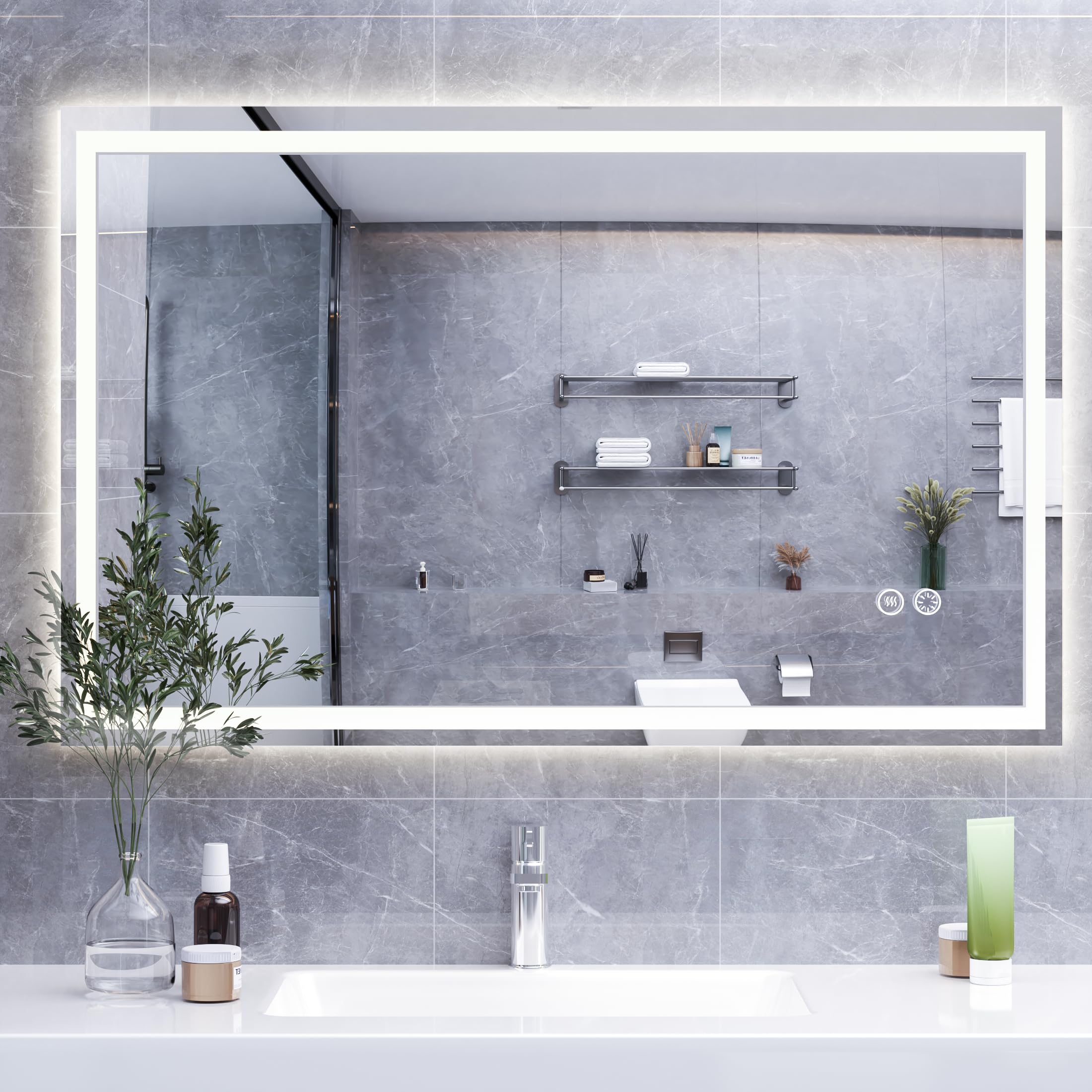 HySail Badspiegel mit Beleuchtung, 5mm Hochauflösender Silber-Spiegel, 3 Farbtemperaturen & Dimmbare Helligkeit, Wandspiegel mit Touch-Schalter & Anti-Beschlag