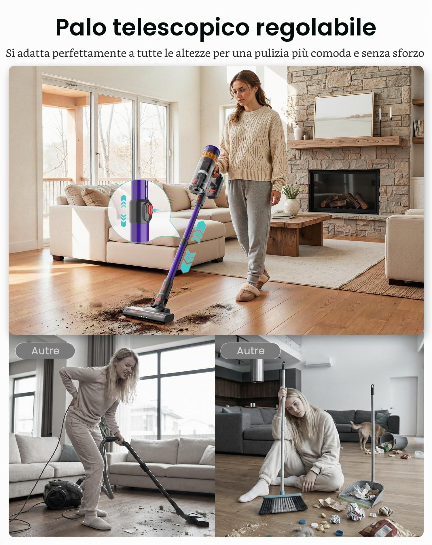 Lefant V1 Aspirapolvere Senza Fili,40000Pa Scopa Elettrica Senza Fili Potente, Touch Intelligente LED, Filtro a 5 Stadi, Autonomia 42 Min, Design Autoportante, per Pavimenti/Tappeti/Peli Animali