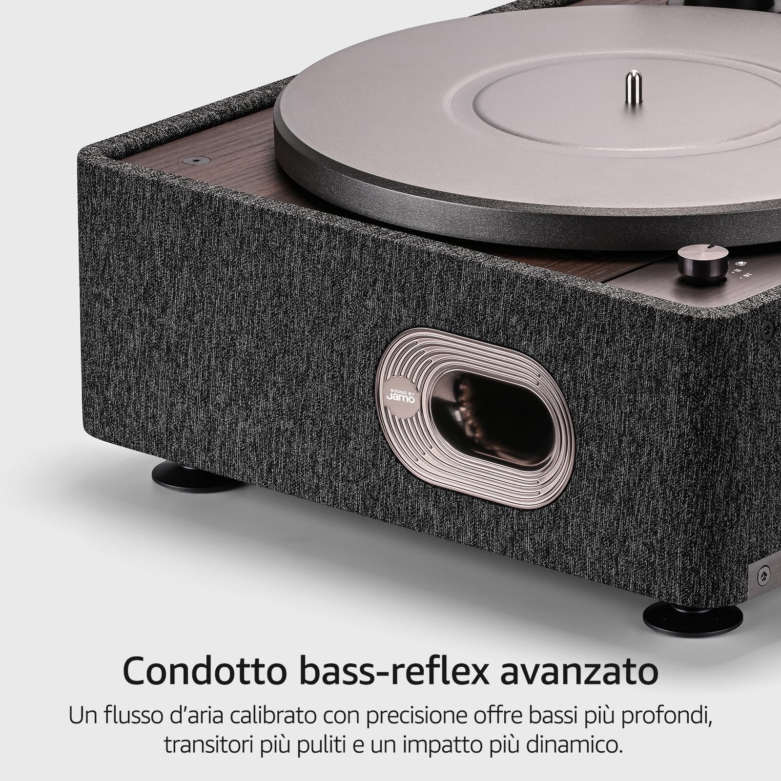 STACK STONE SS08 x Jamo Giradischi Vinili, Giradischi con Altoparlanti Hi-Fi Camera Acustica Ampia, Bluetooth 5.3 Streaming, Anti-Vibrazione a Doppio Strato, Testina Magnetica AT-91R, 33/45 RPM