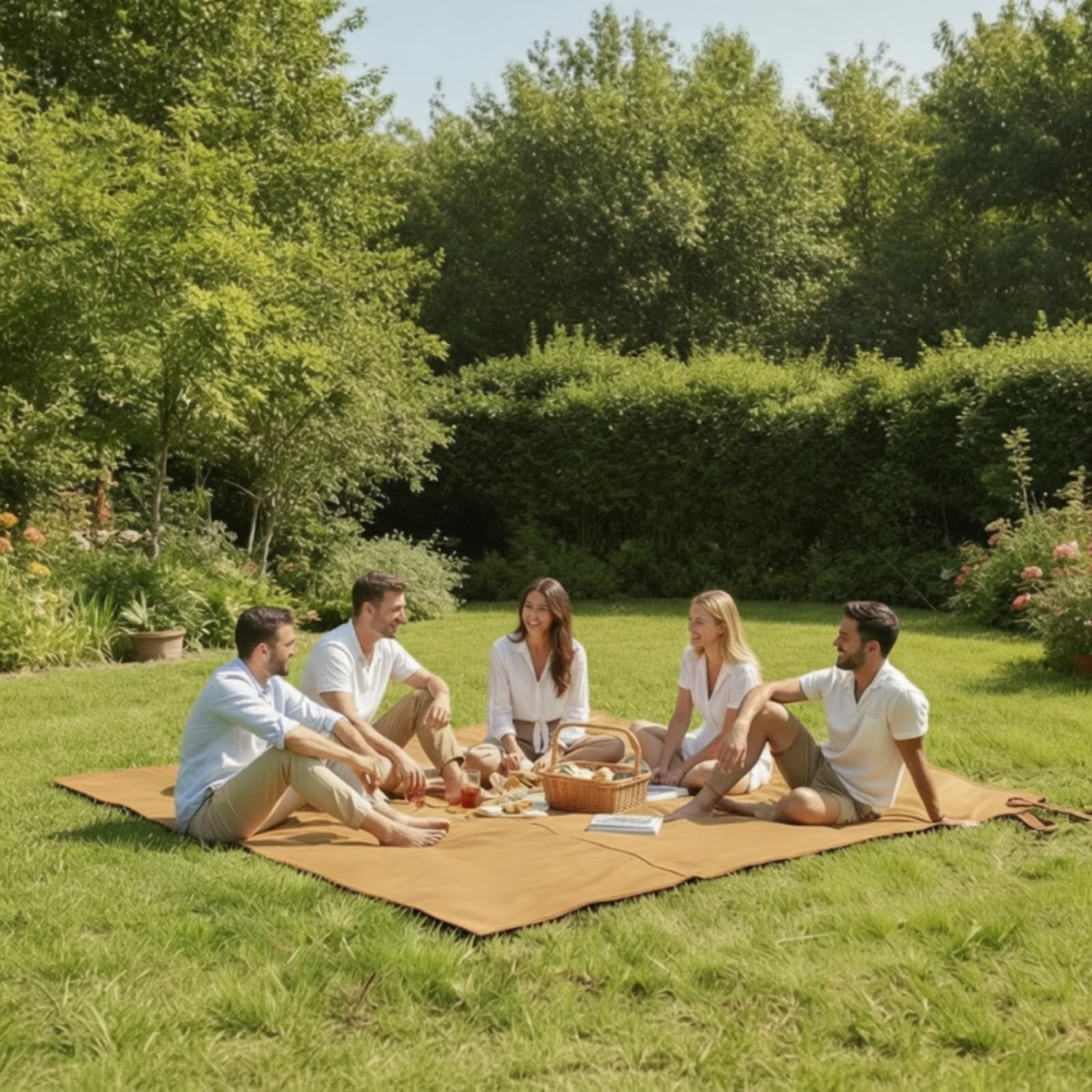 Picknickmatte mit Tragegriff faltbar Picknickdecke mit Tragegriff tragbar Campingmatte Haltegurten für Camping, Garten, Armeegrün, 200 210CM