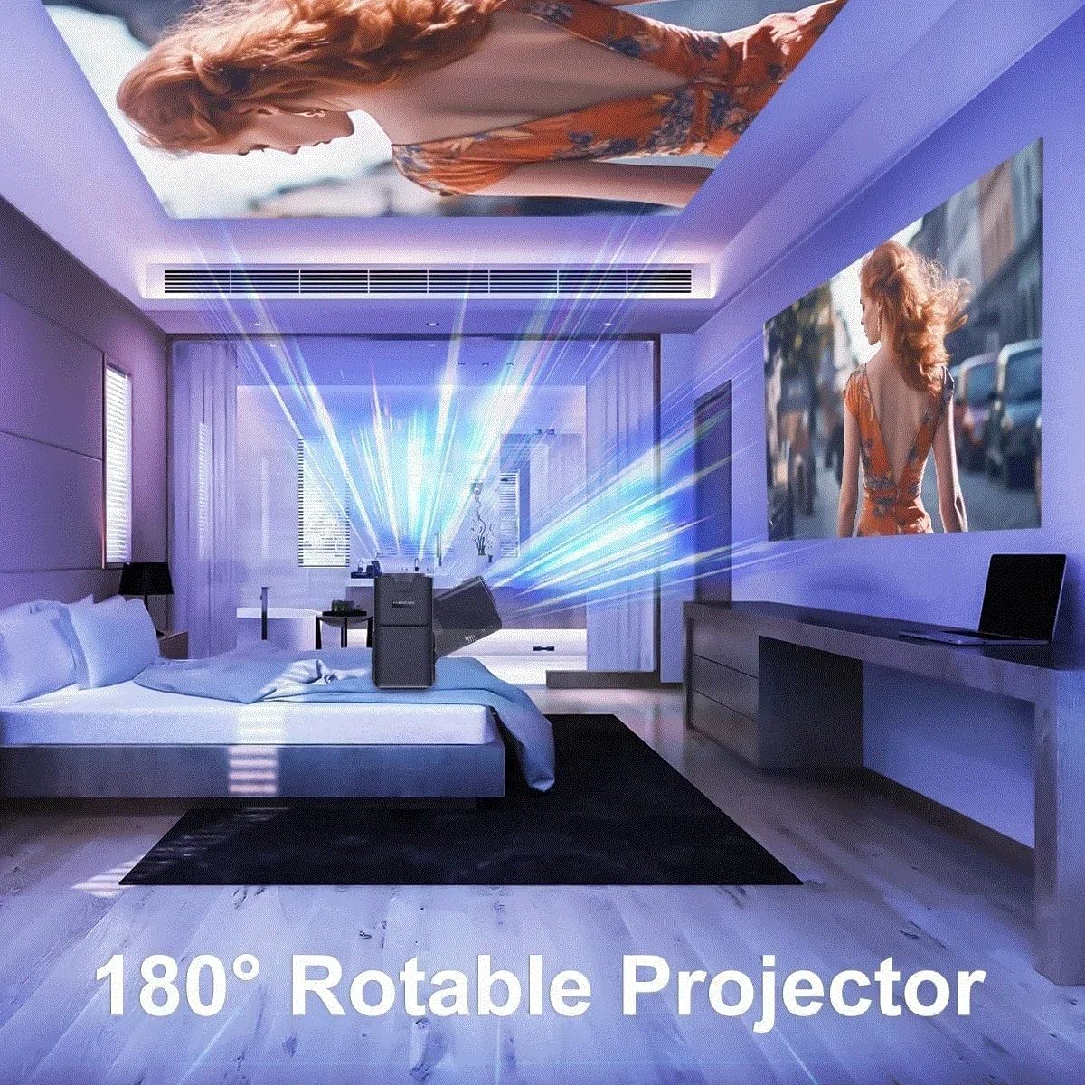 Proiettore cinematografico portatile Android 11 4K 1080P 390ANSI Dual WiFi 6 BT5.0 1920 x 1080P Proiettori intelligenti Rotazione di 180 gradi 18000 lumen
