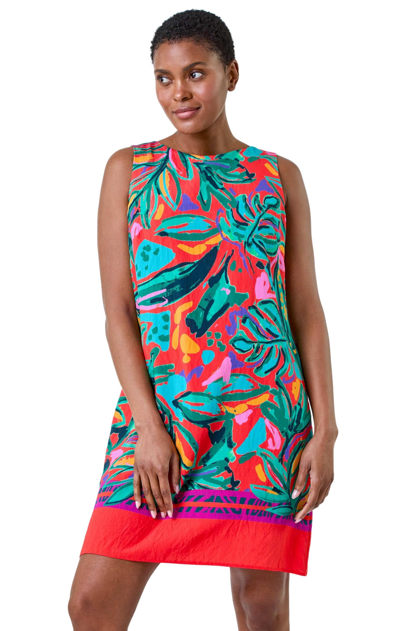 Roman Tropical Border Tie Detail Shift Dress