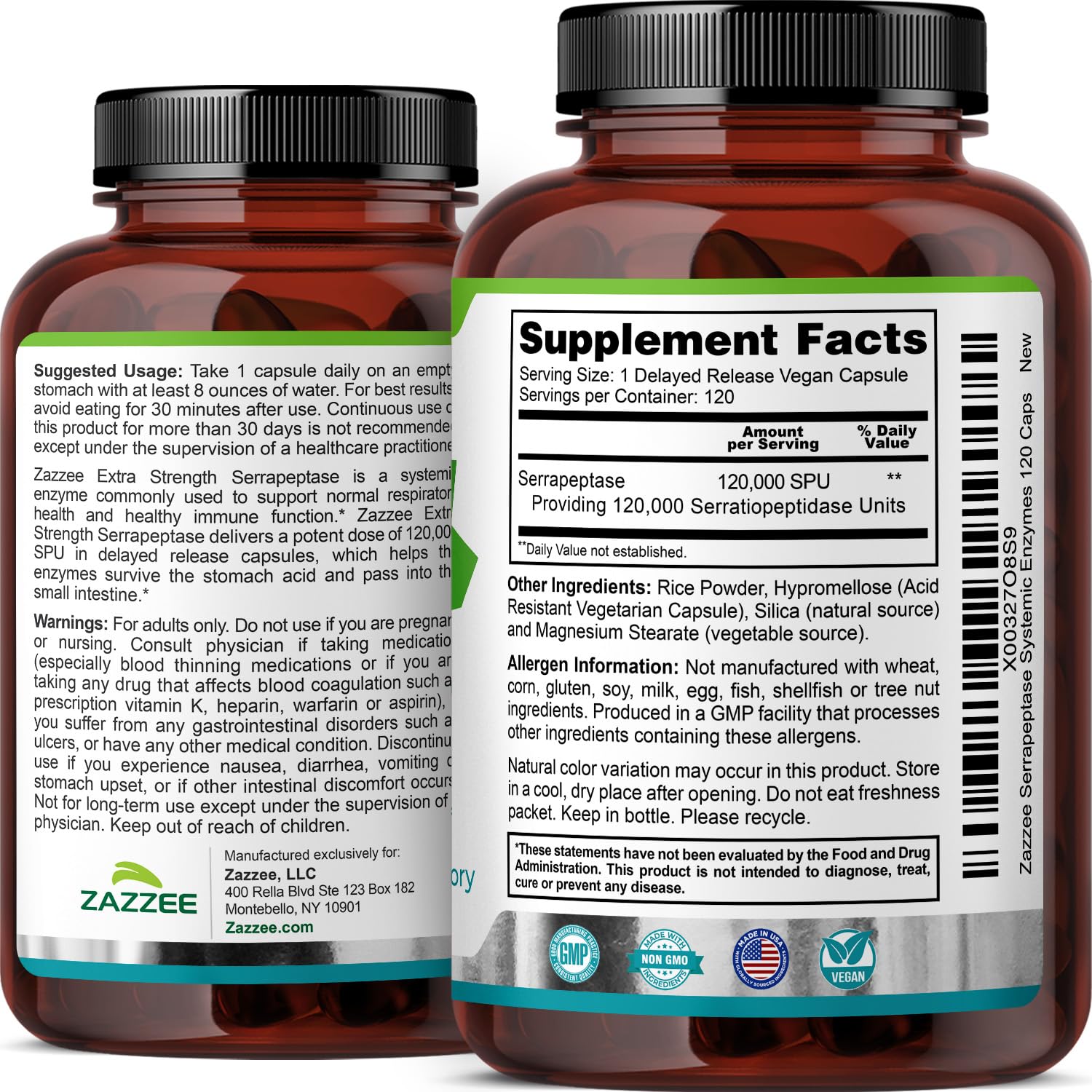 Zazzee Delayed Release Serrapeptase, 120,000 SPU per Capsule, 120 Capsules — Amazon image 8