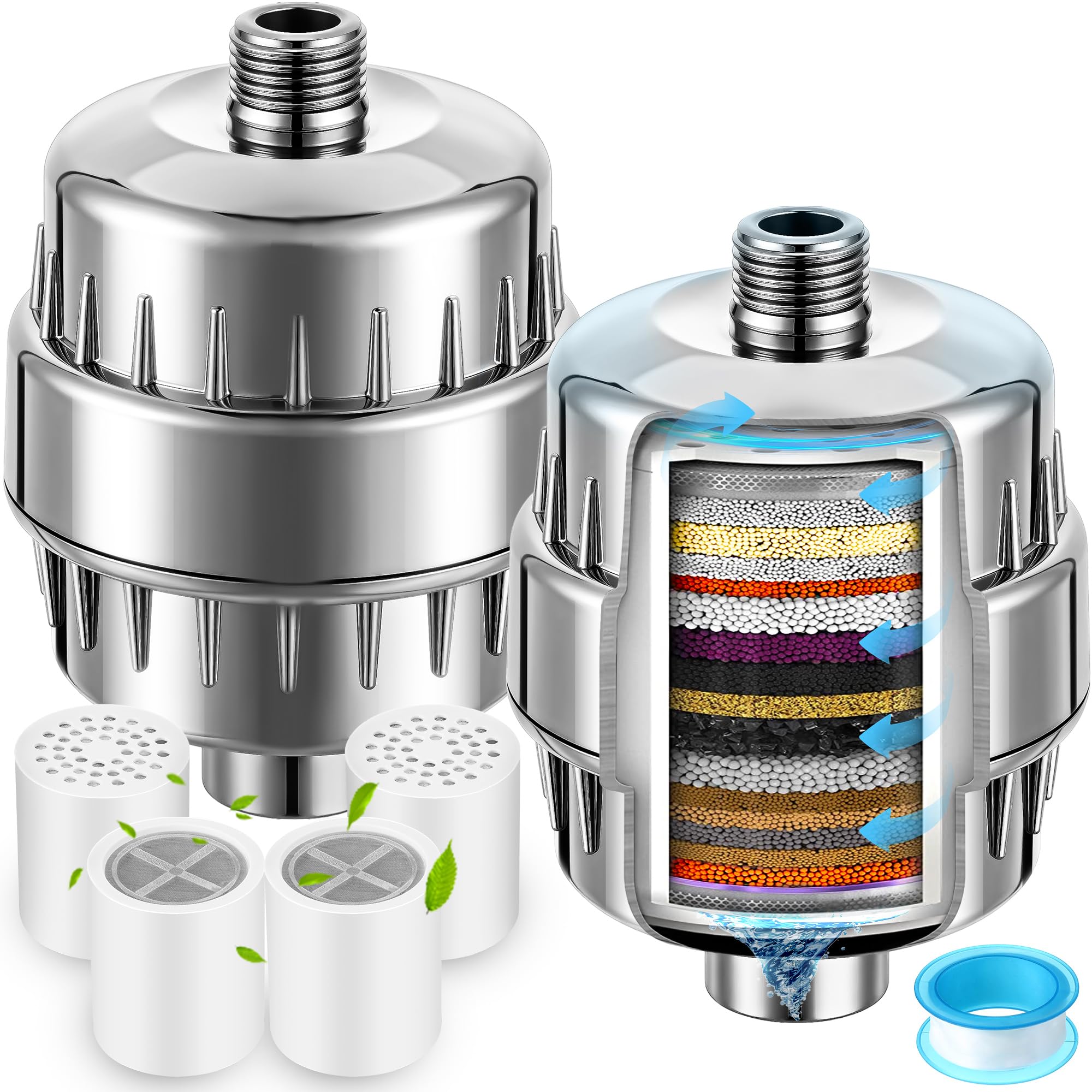 Filtros de cabezal de ducha de 20 etapas para agua dura, 2 filtros suavizantes de agua de ducha con 4 cartuchos de repuesto para eliminar el fluoruro de cloro metales pesados para piel seca, cabello