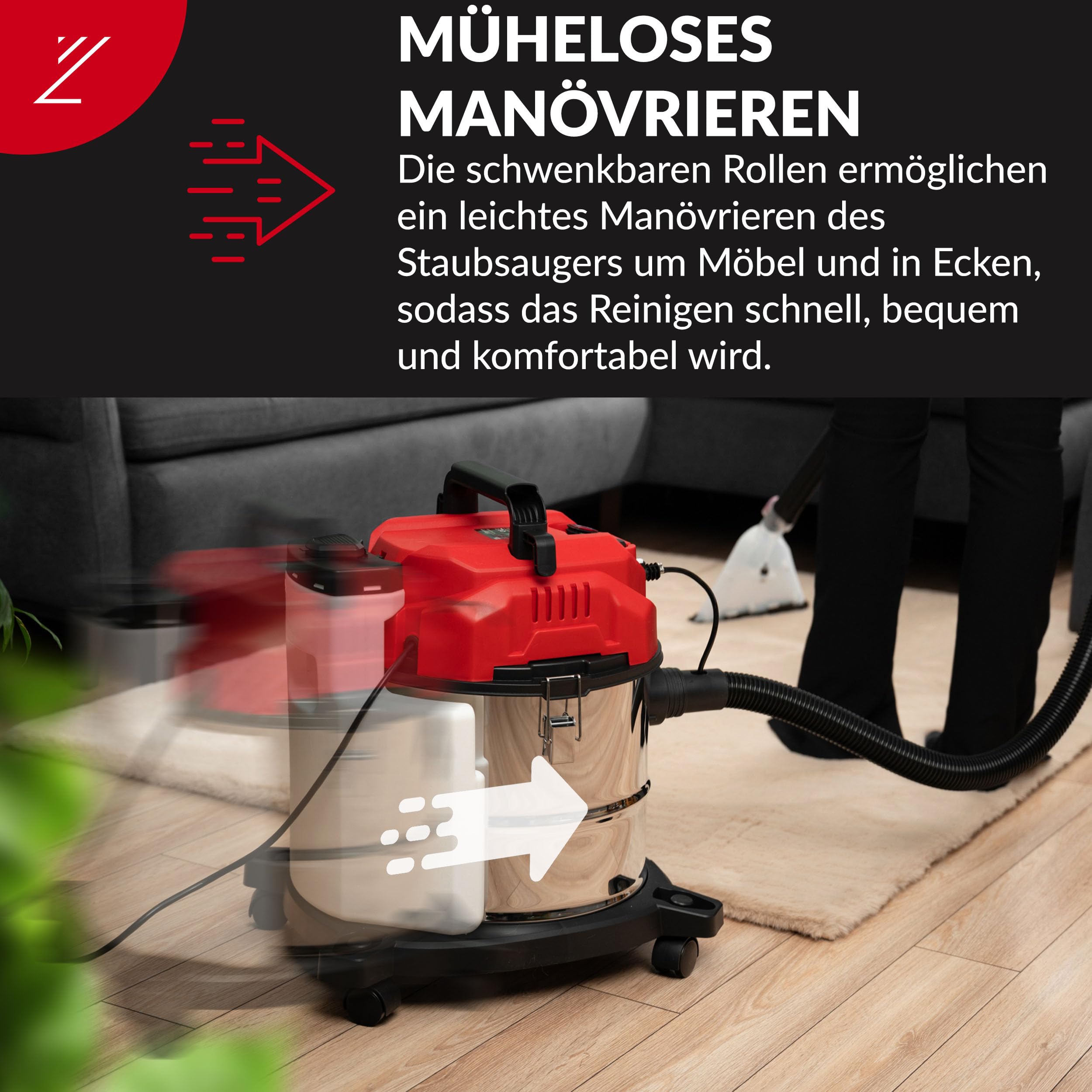 LEHMANN Waschsauger mit 20L-Behälter - 1600W - Polsterreiniger Gerät mit HEPA-Filter - 4,3L Reinigungsmitteltank - Teppichreiniger mit Sprühfunktion - Nass-/Trockensauger für Teppich und Polster