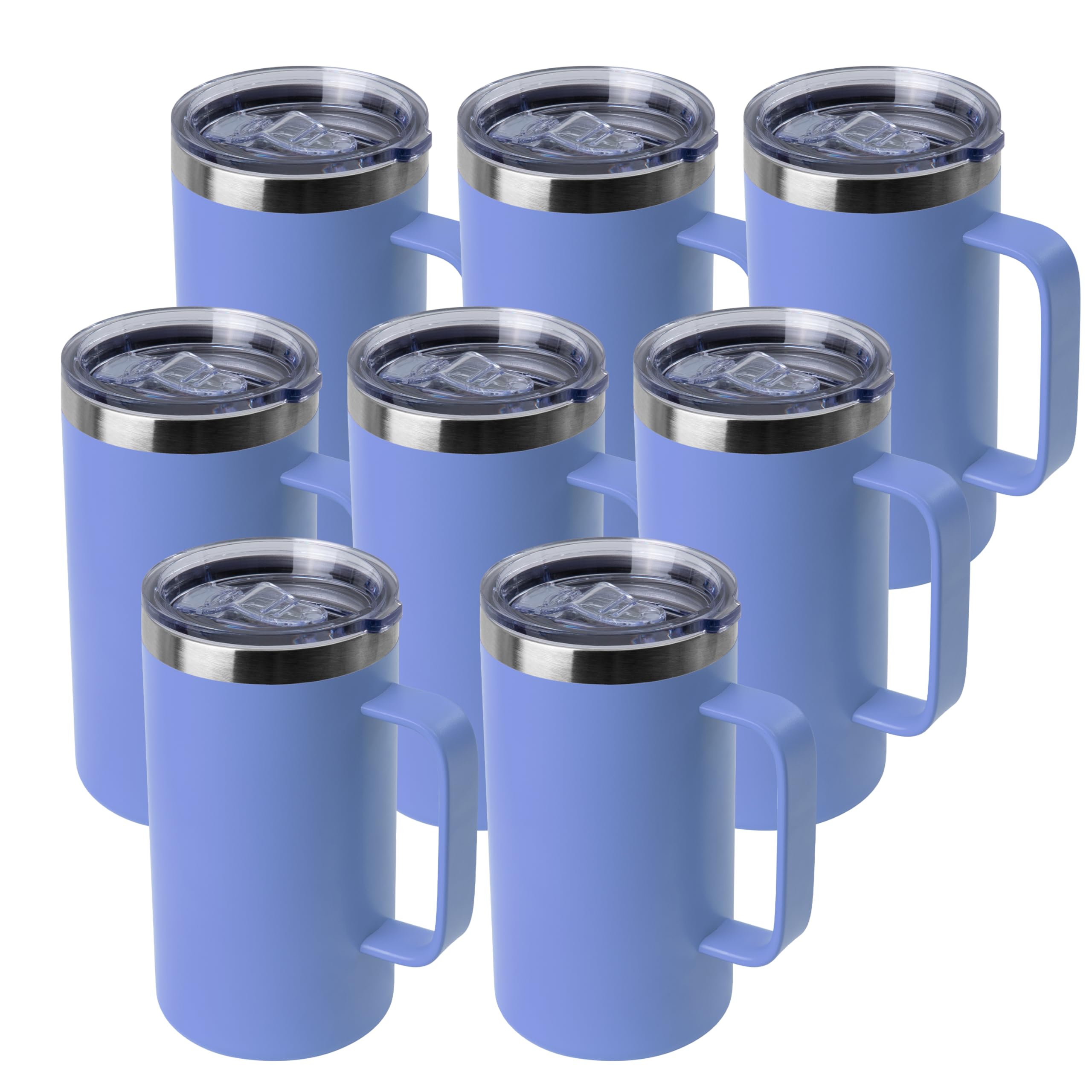 DOMICARE Taza de café de acero inoxidable de 24 onzas con asa y tapa, taza de viaje con asa, vaso de café al vacío de doble pared, taza aislada reutilizable, azul, paquete de 8