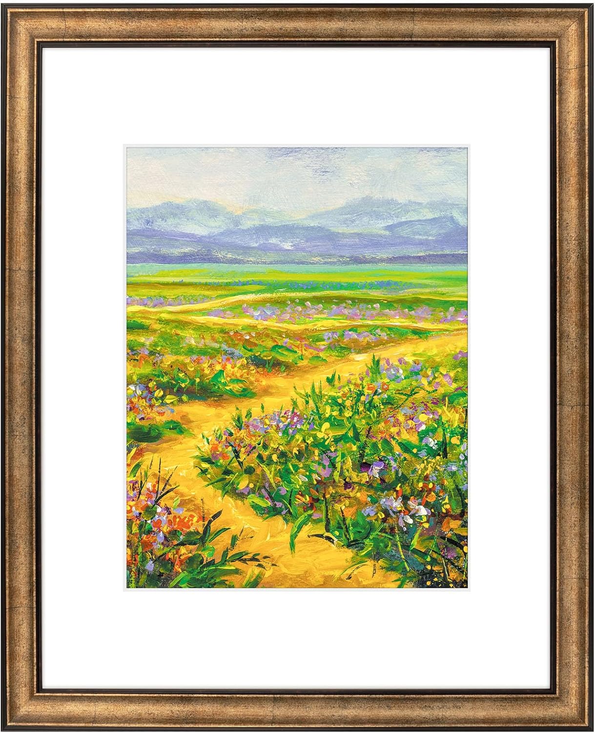 Golden State Art, 16x20 Vintage Ornate Finish Photo Frame with White Mat for 11x14 Picture. Color: Dark Gold-Brown