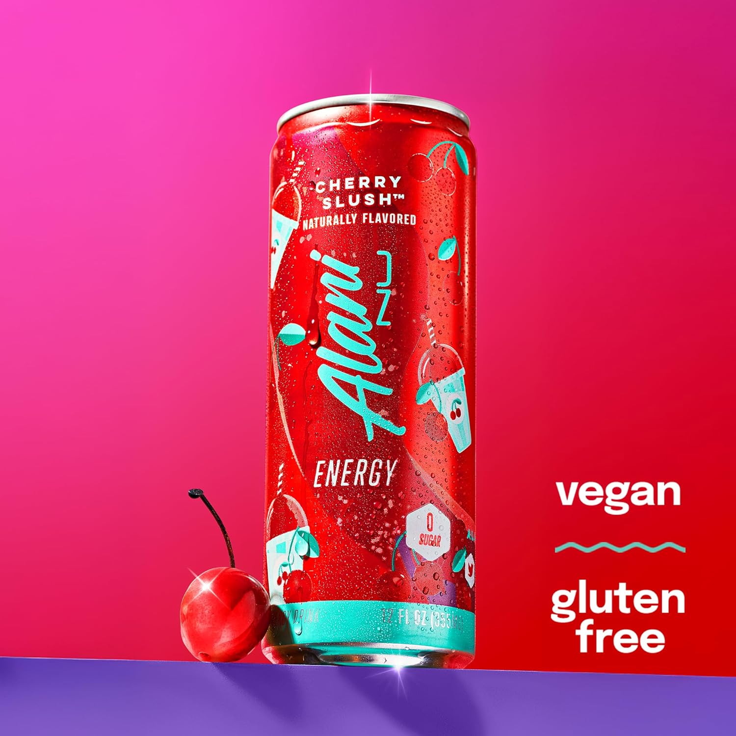Alani Nu CHERRY SLUSH Ice Sugar Free, Low Calorie Energy Drinks | 200mg Caffeine | Antioxidants | Biotin, B Vitamins | Zero Sugar | 15 Calories or Less | 12 Oz Cans | 12 Count