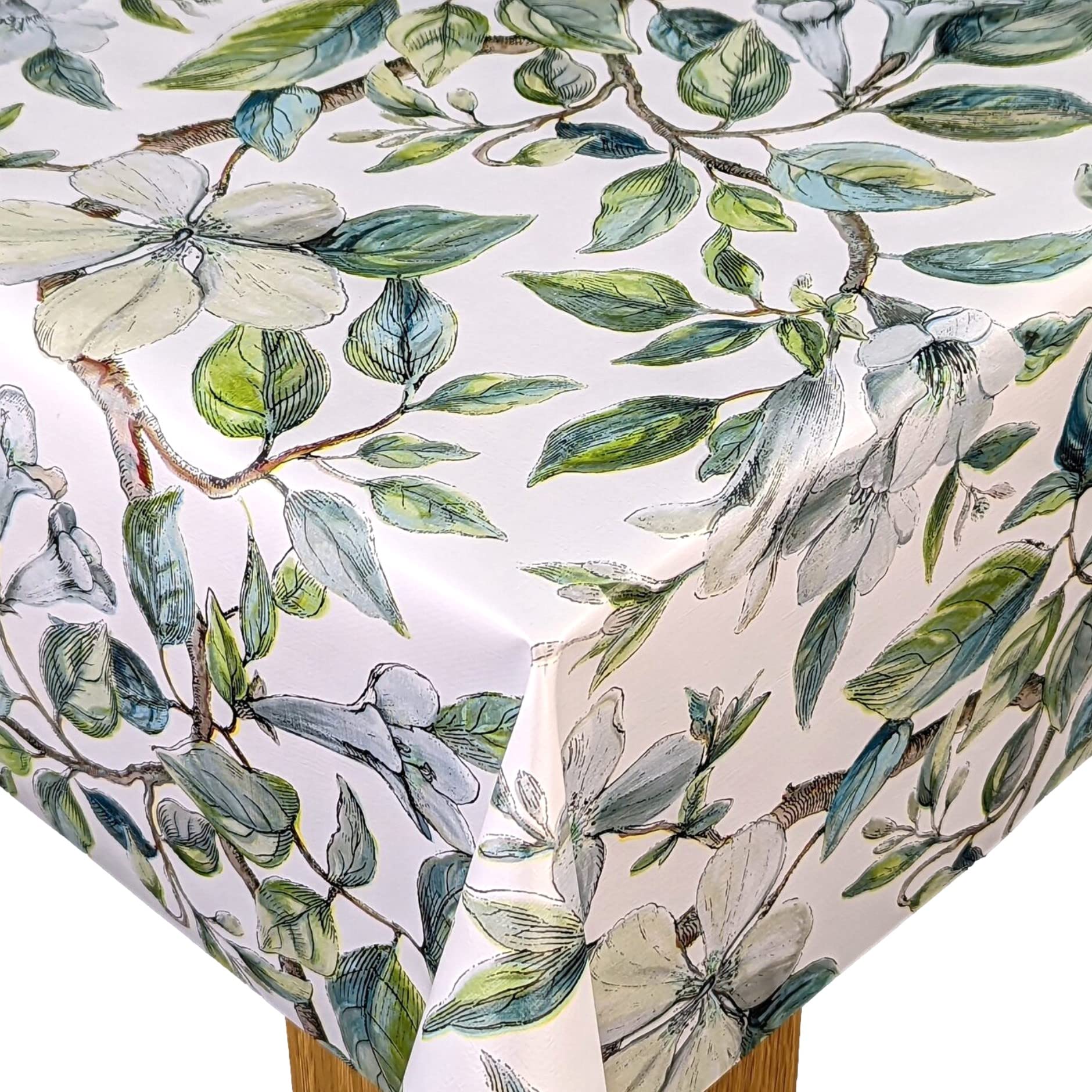 Karina Home Beautiful Leaves Green Teal Wipe Clean Tablecloth Vinyl PVC Table Cover Wipeable Table Cloth (Green, 250cm x 140cm)
