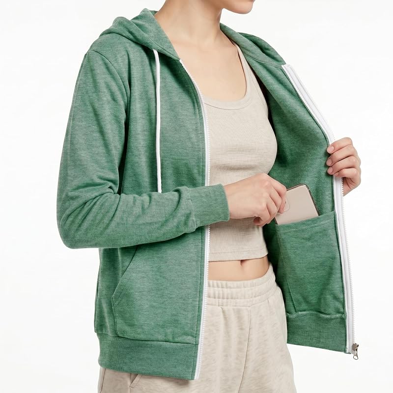 GIVON Women's Soft Cotton Blend Fabric Basic Full Zip Up Hoodie / DCF200-JADEGREEN-L image 4