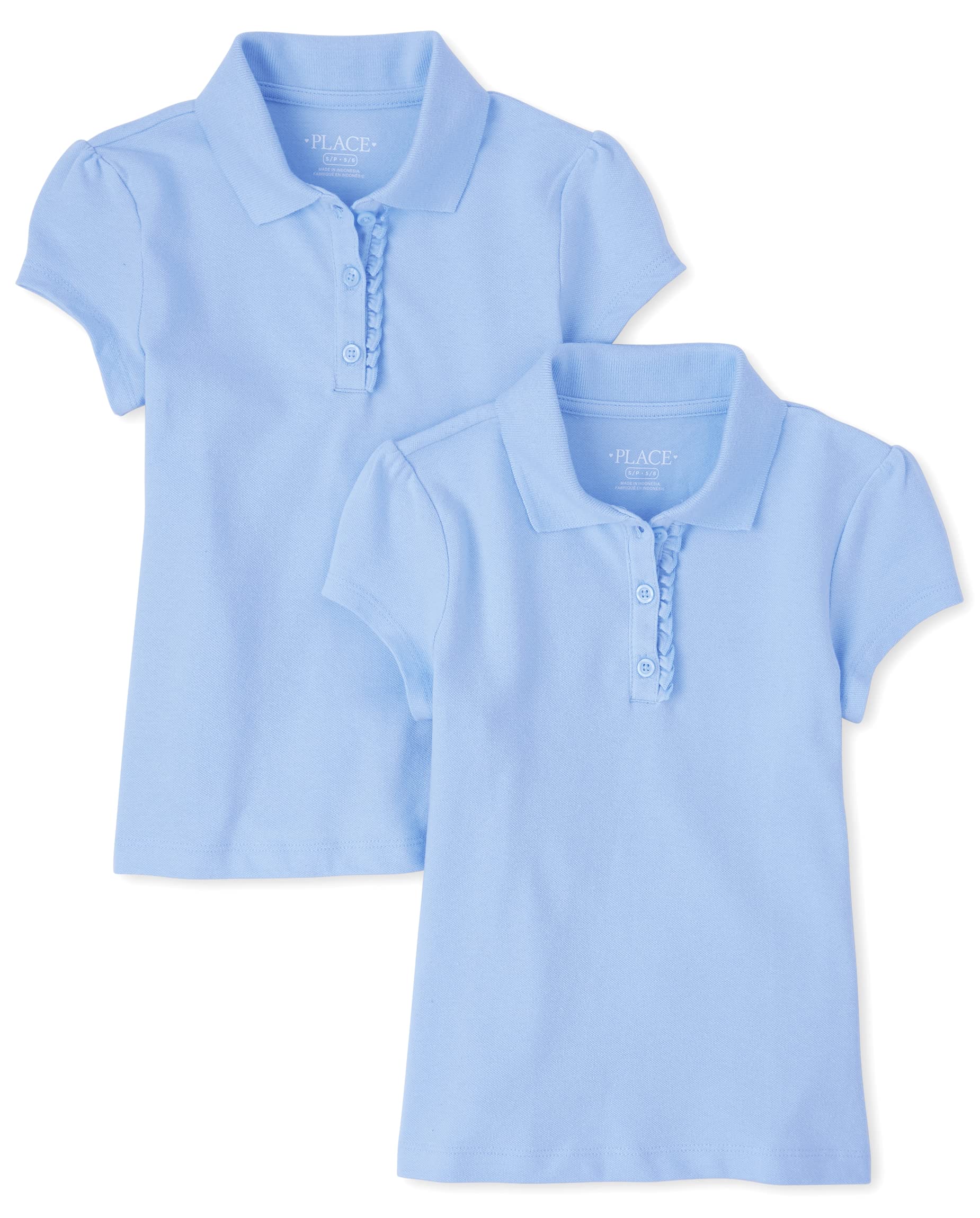 The Children's Place Girls' Short Sleeve Ruffle Pique Polo, 2 Pack